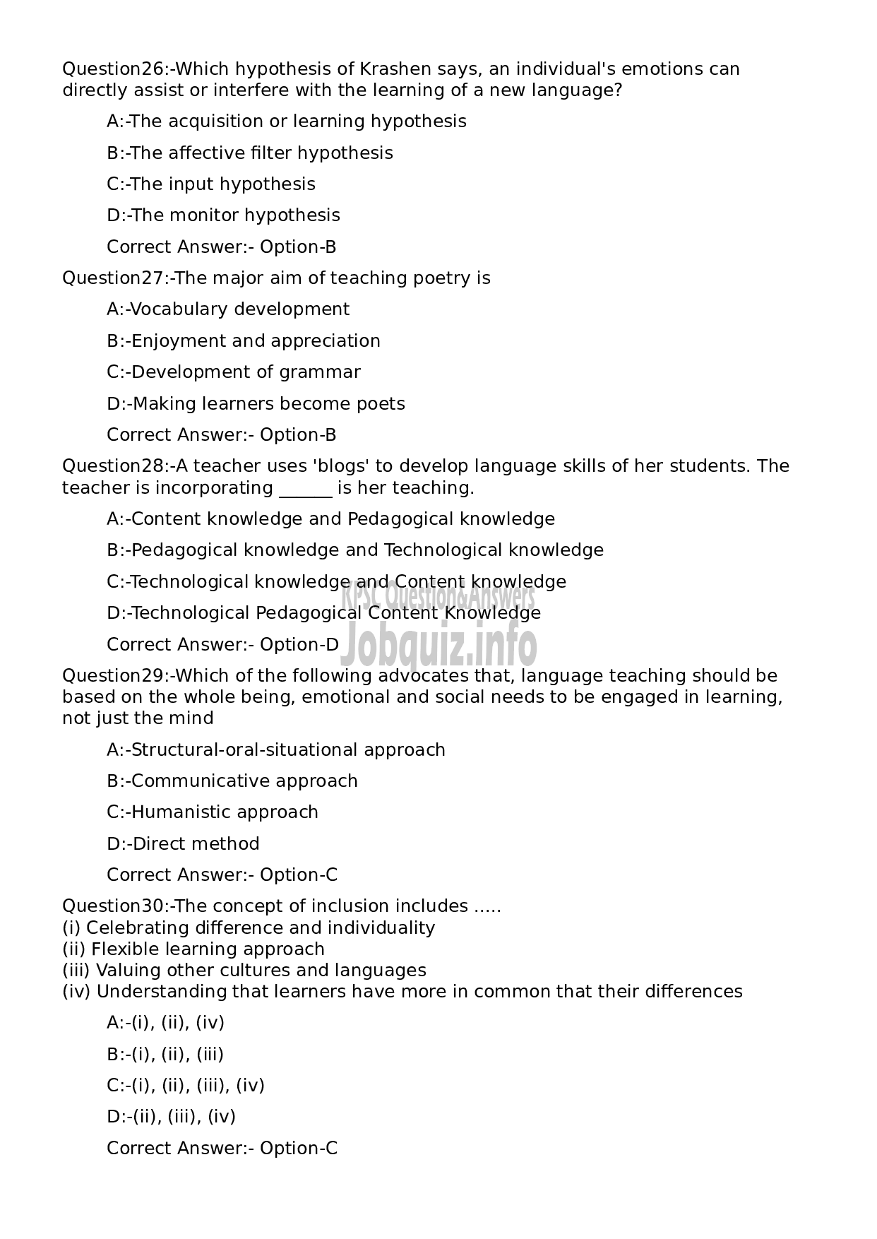 Kerala PSC Question Paper - High School Teacher English (By Transfer)-7