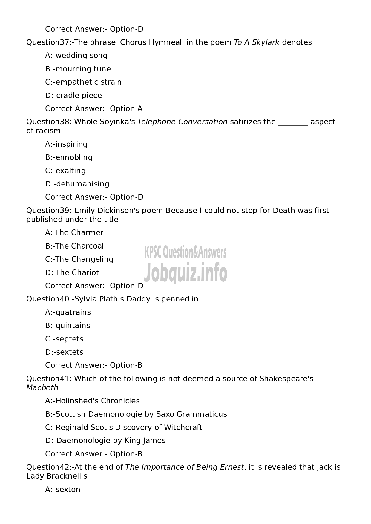 Kerala PSC Question Paper - High School Teacher English (By Transfer)-9