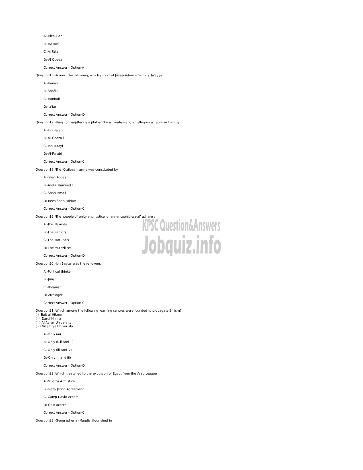 Kerala PSC Question Paper - Higher Sceondary School Teacher in Islamic History - Kerla Higher Secondary Education -3