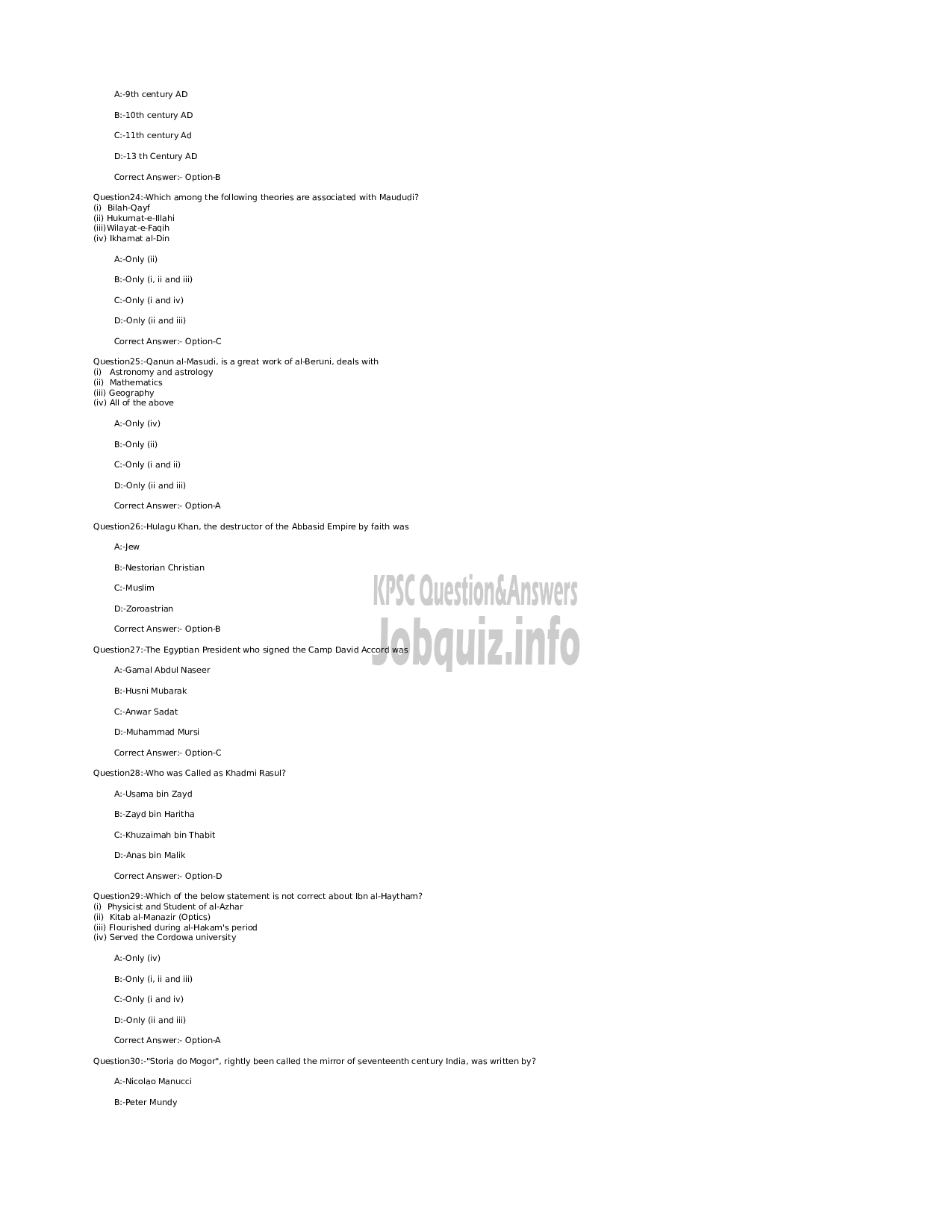 Kerala PSC Question Paper - Higher Sceondary School Teacher in Islamic History - Kerla Higher Secondary Education -4