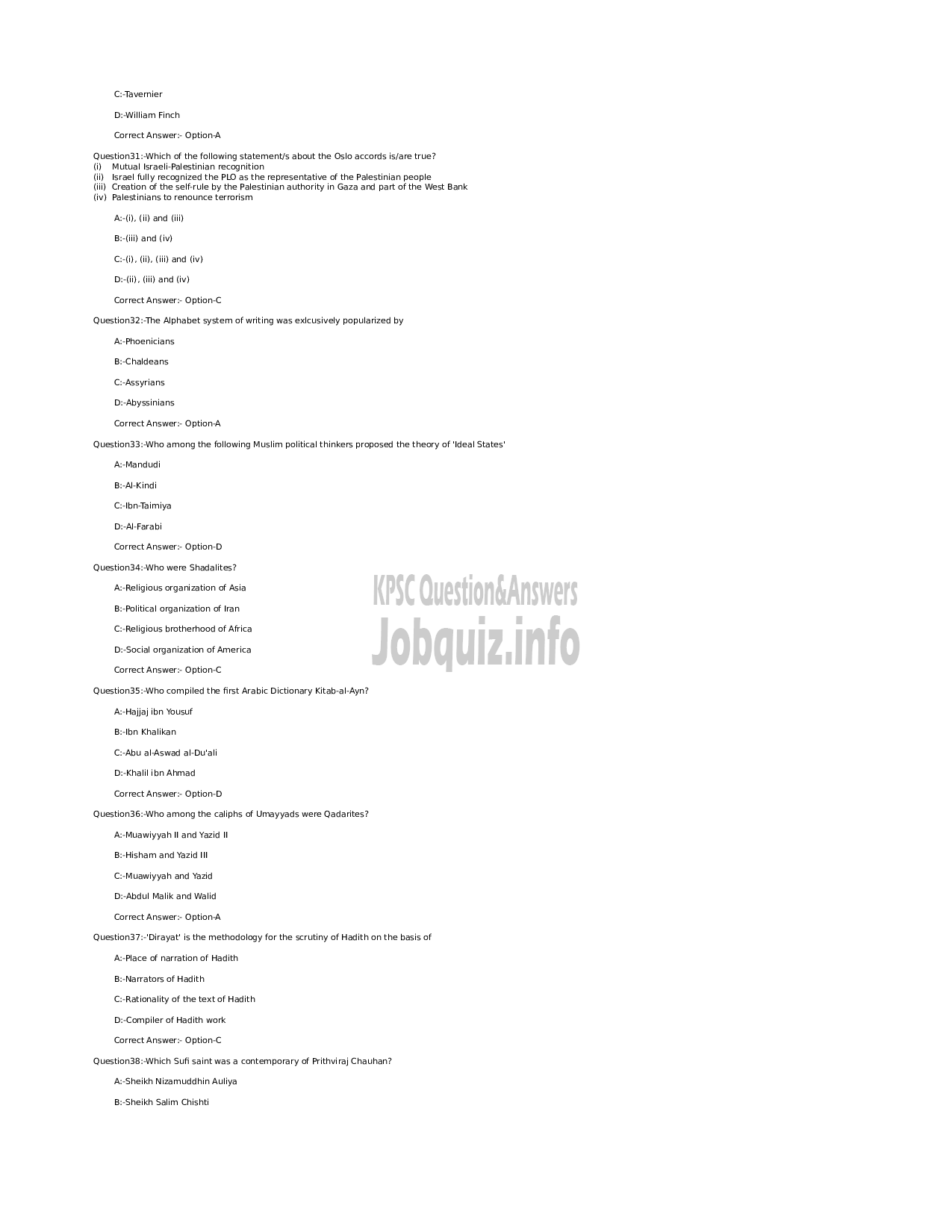 Kerala PSC Question Paper - Higher Sceondary School Teacher in Islamic History - Kerla Higher Secondary Education -5