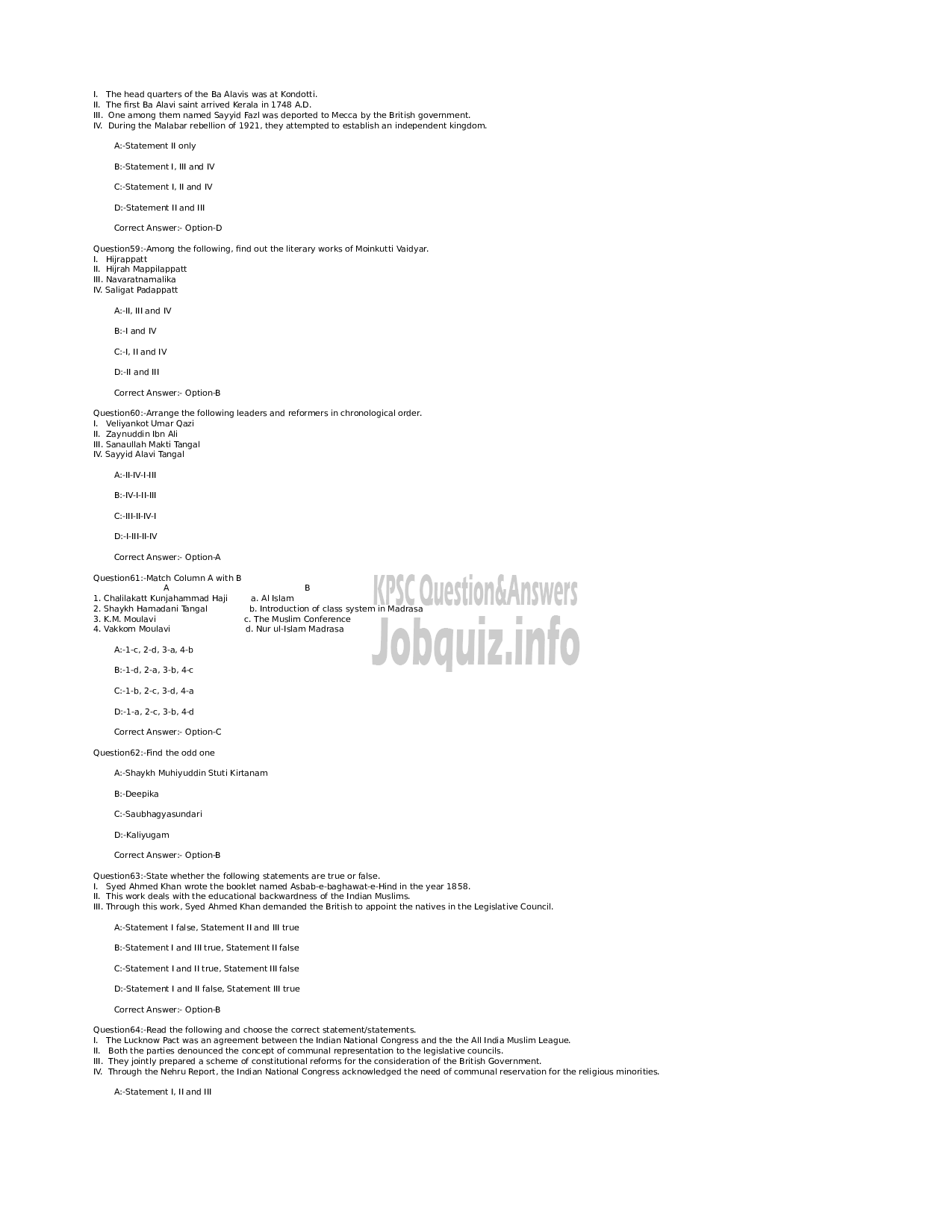 Kerala PSC Question Paper - Higher Sceondary School Teacher in Islamic History - Kerla Higher Secondary Education -9