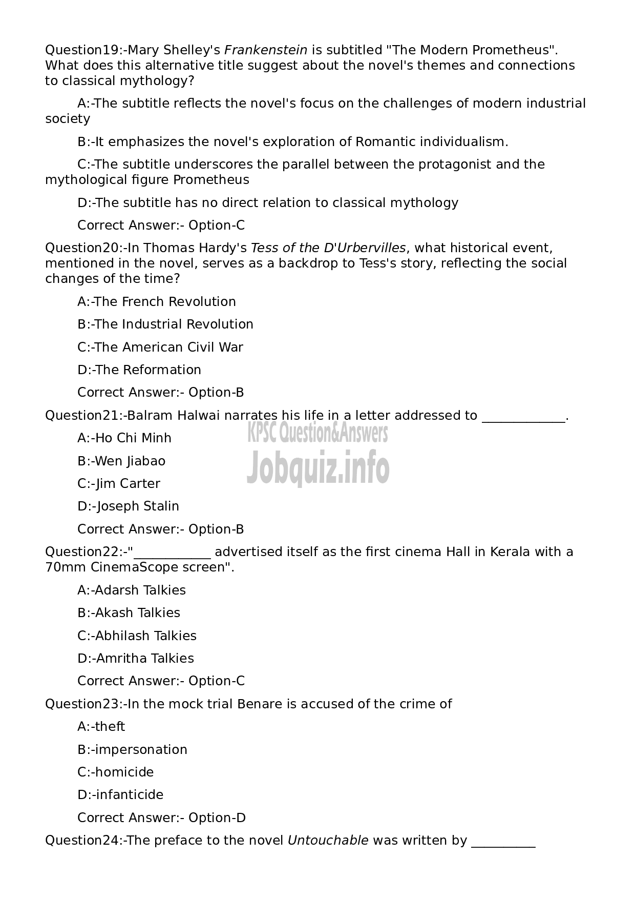 Kerala PSC Question Paper - Higher Secondary School Teacher English (Junior)-5