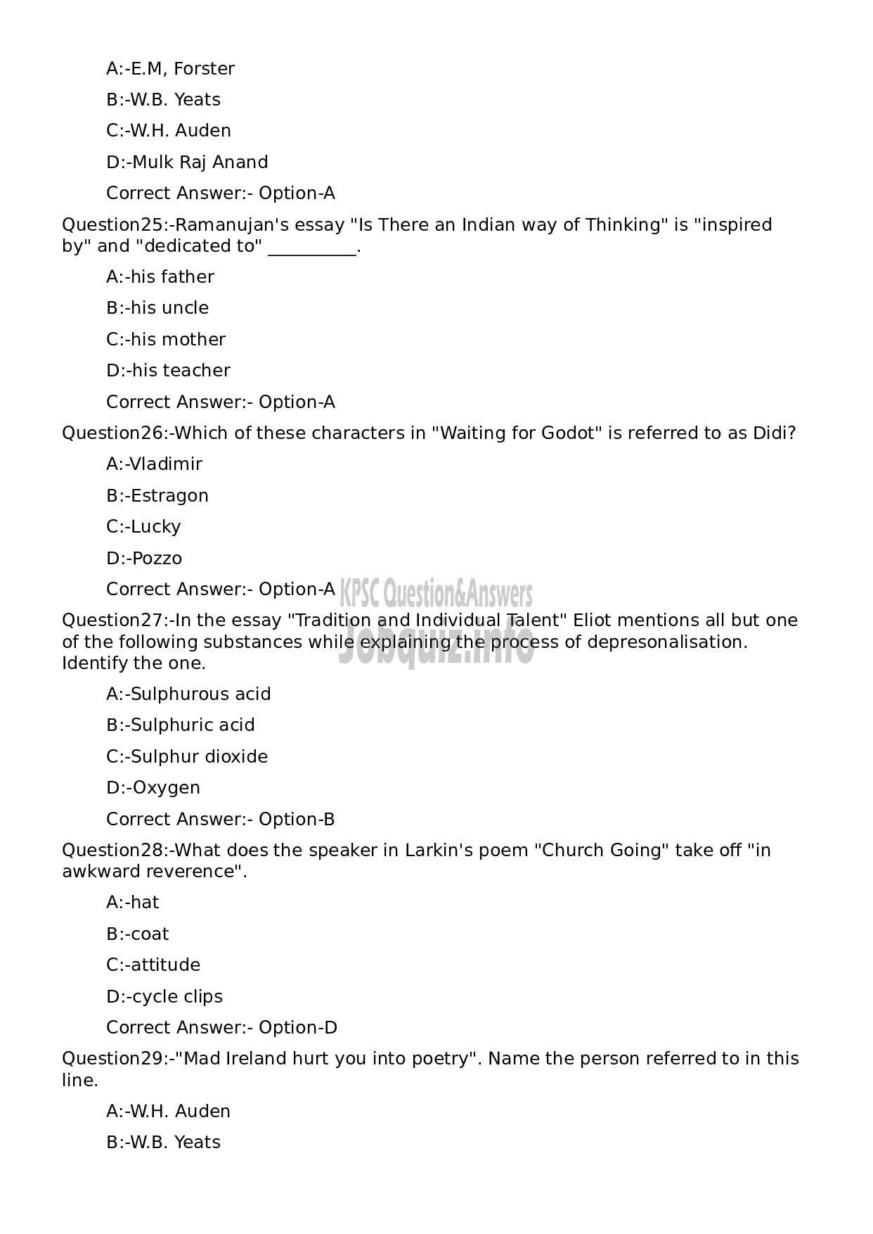 Kerala PSC Question Paper - Higher Secondary School Teacher English (Junior)-6