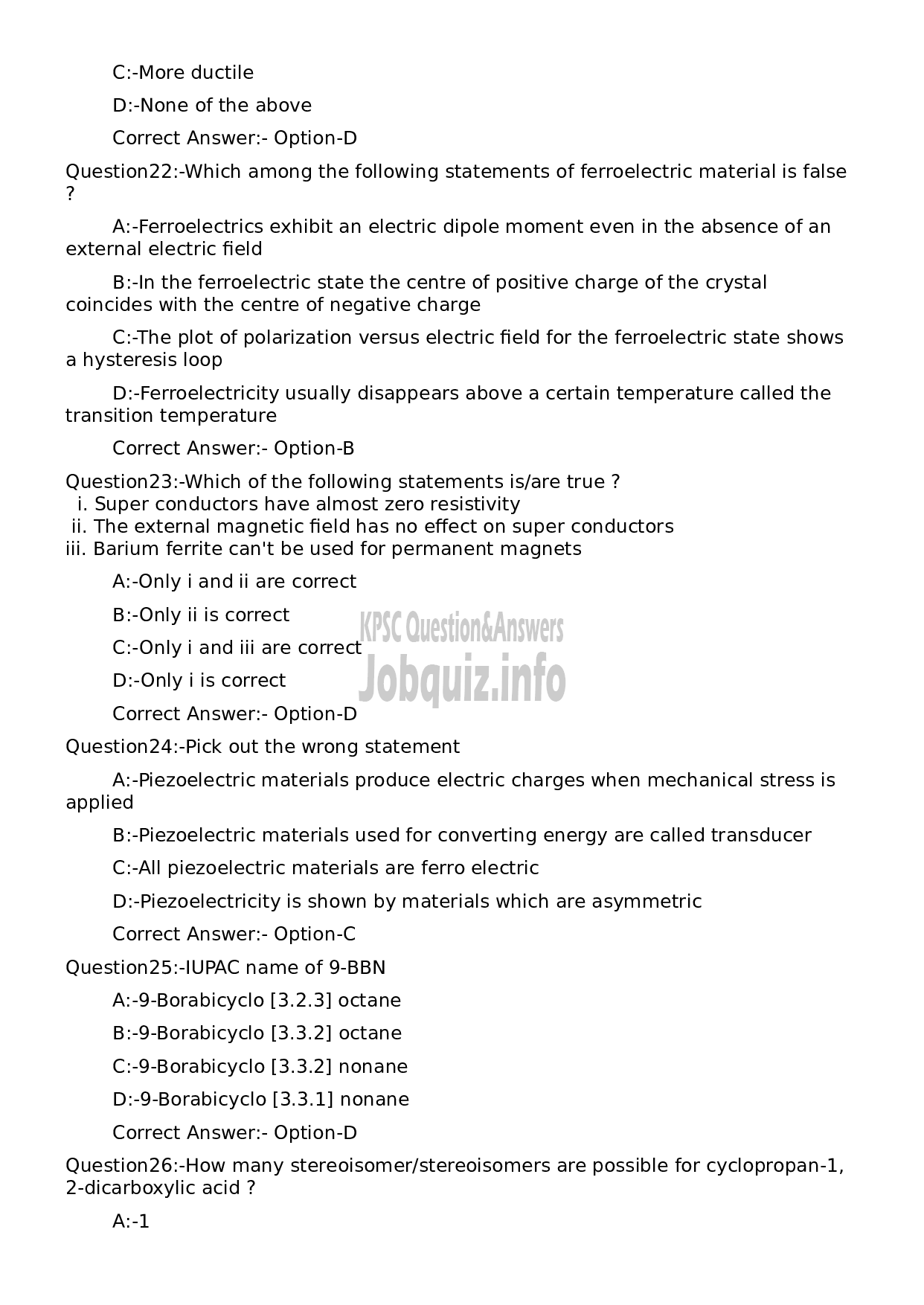 Kerala PSC Question Paper - Higher Secondary School Teacher (Junior) Chemistry-5