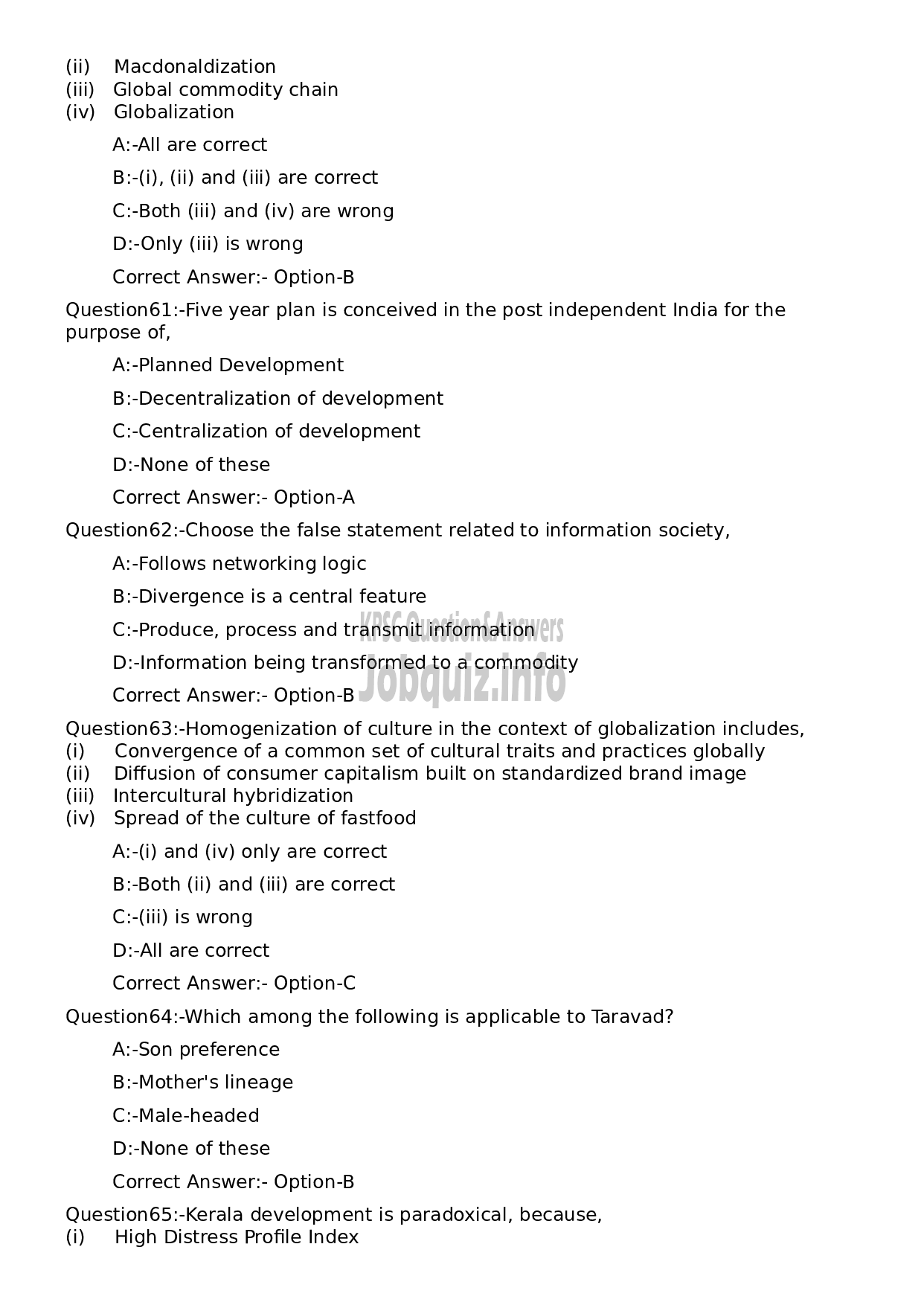 Kerala PSC Question Paper - Higher Secondary School Teacher (Junior) Sociology-12