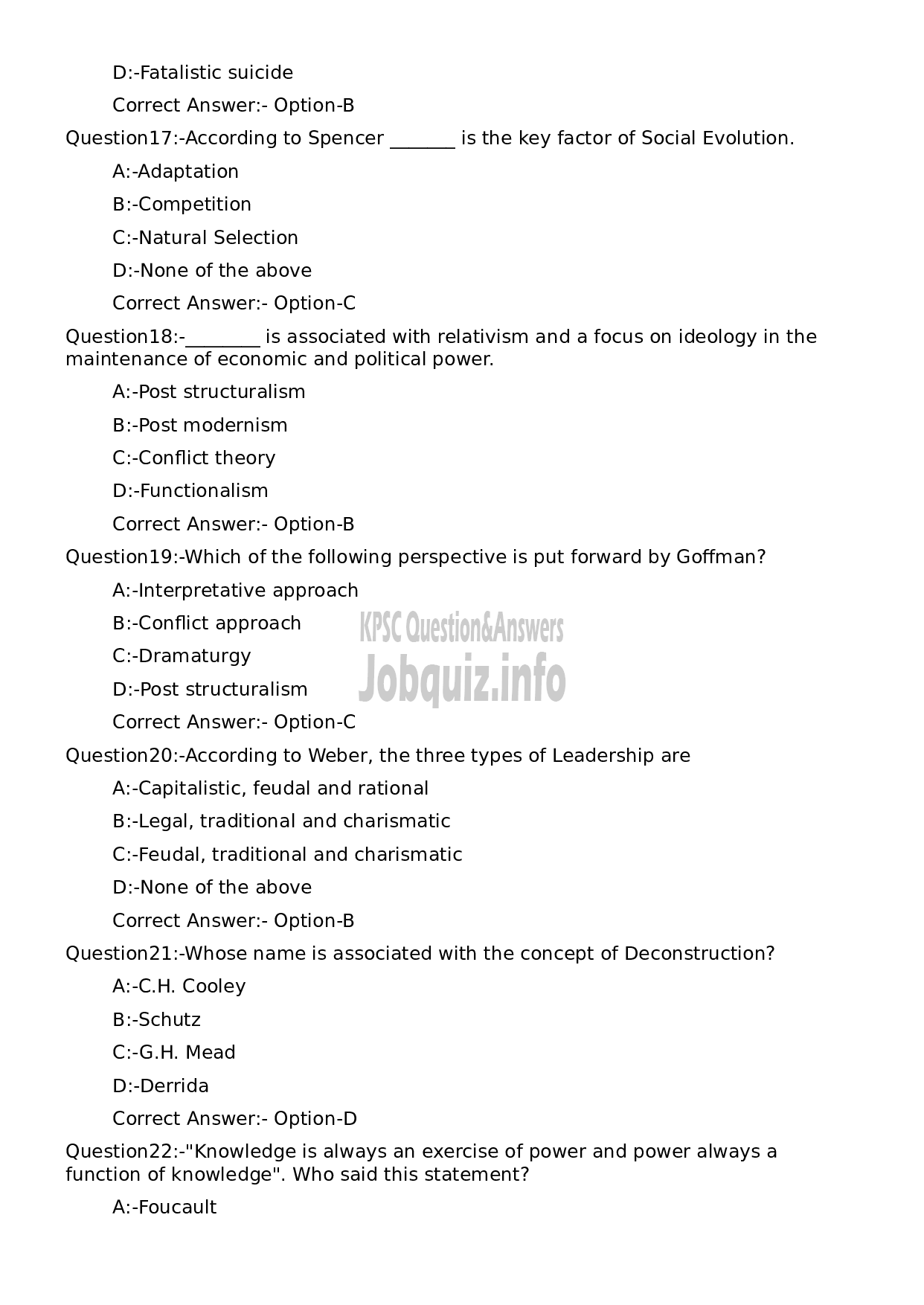 Kerala PSC Question Paper - Higher Secondary School Teacher (Junior) Sociology-4