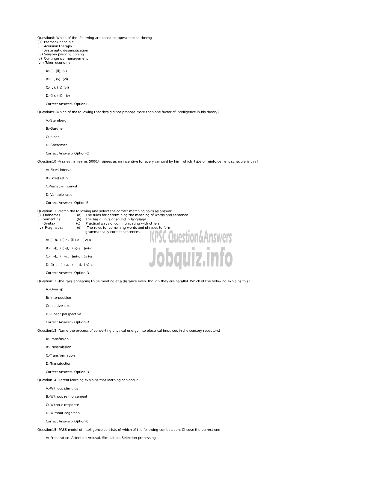 Kerala PSC Question Paper - Higher Secondary School Teacher (Junior) in Psychology - Kerala Higher Secondary Education -2