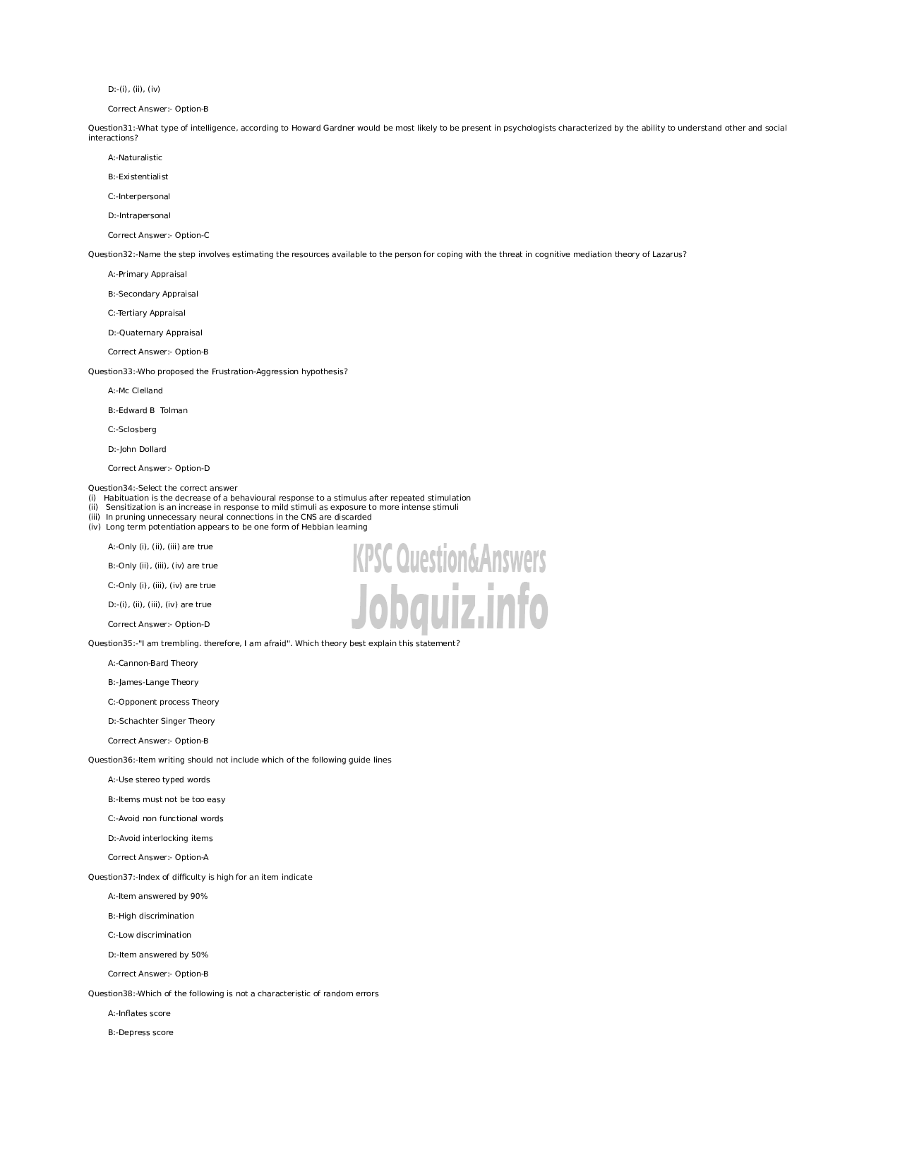 Kerala PSC Question Paper - Higher Secondary School Teacher (Junior) in Psychology - Kerala Higher Secondary Education -5