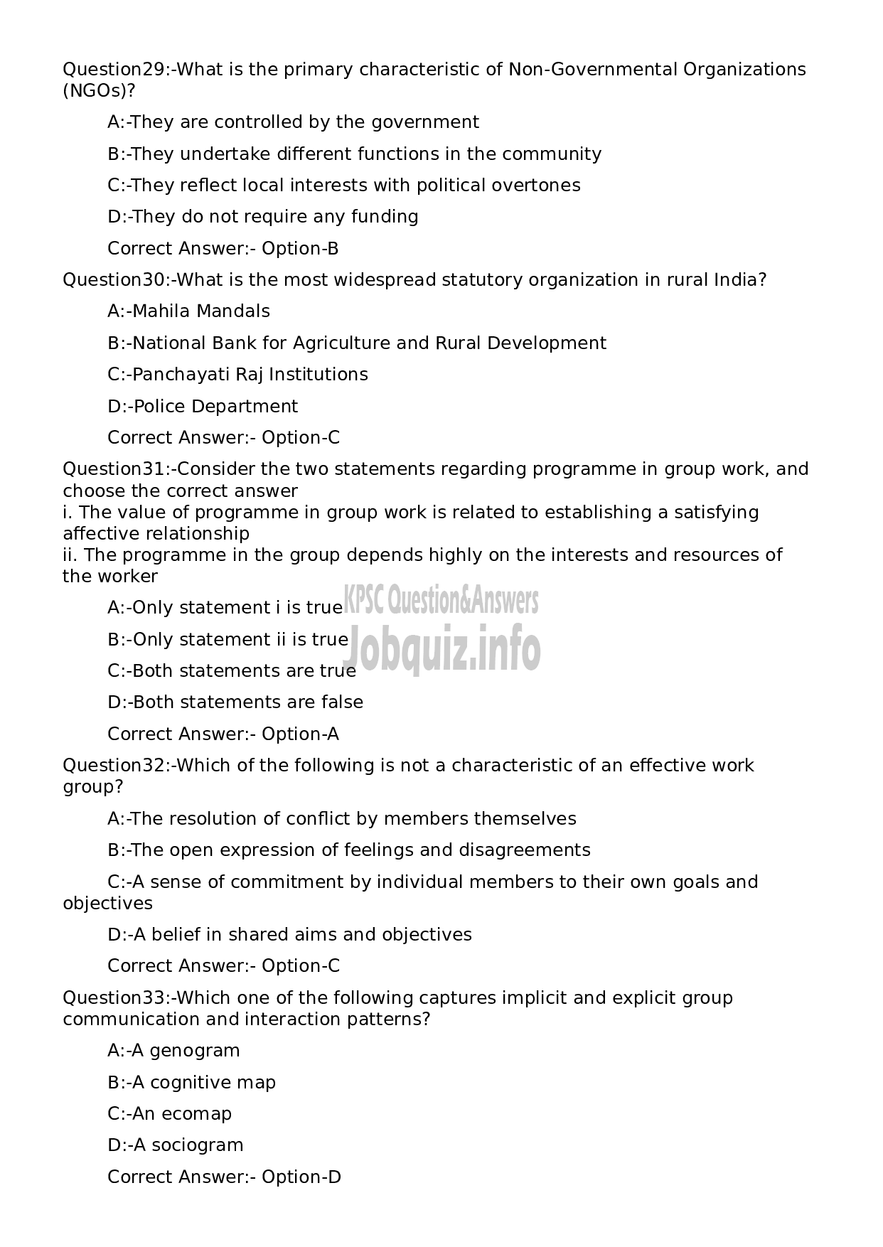 Kerala PSC Question Paper - Higher Secondary School Teacher Social Work-7