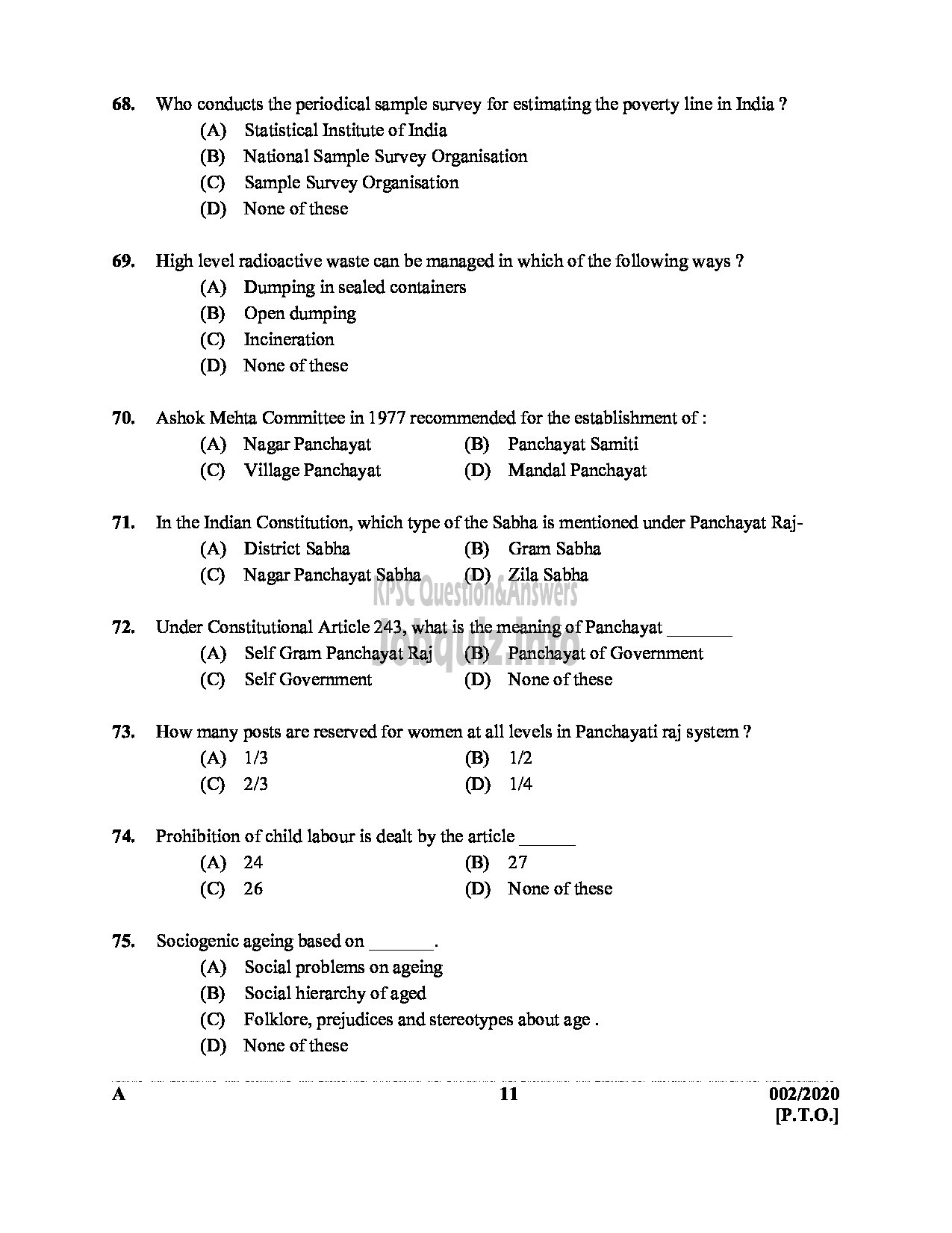 Kerala PSC Question Paper - ICDS SUPERVISOR WOMEN AND CHILD DEVELOPMENT English -11