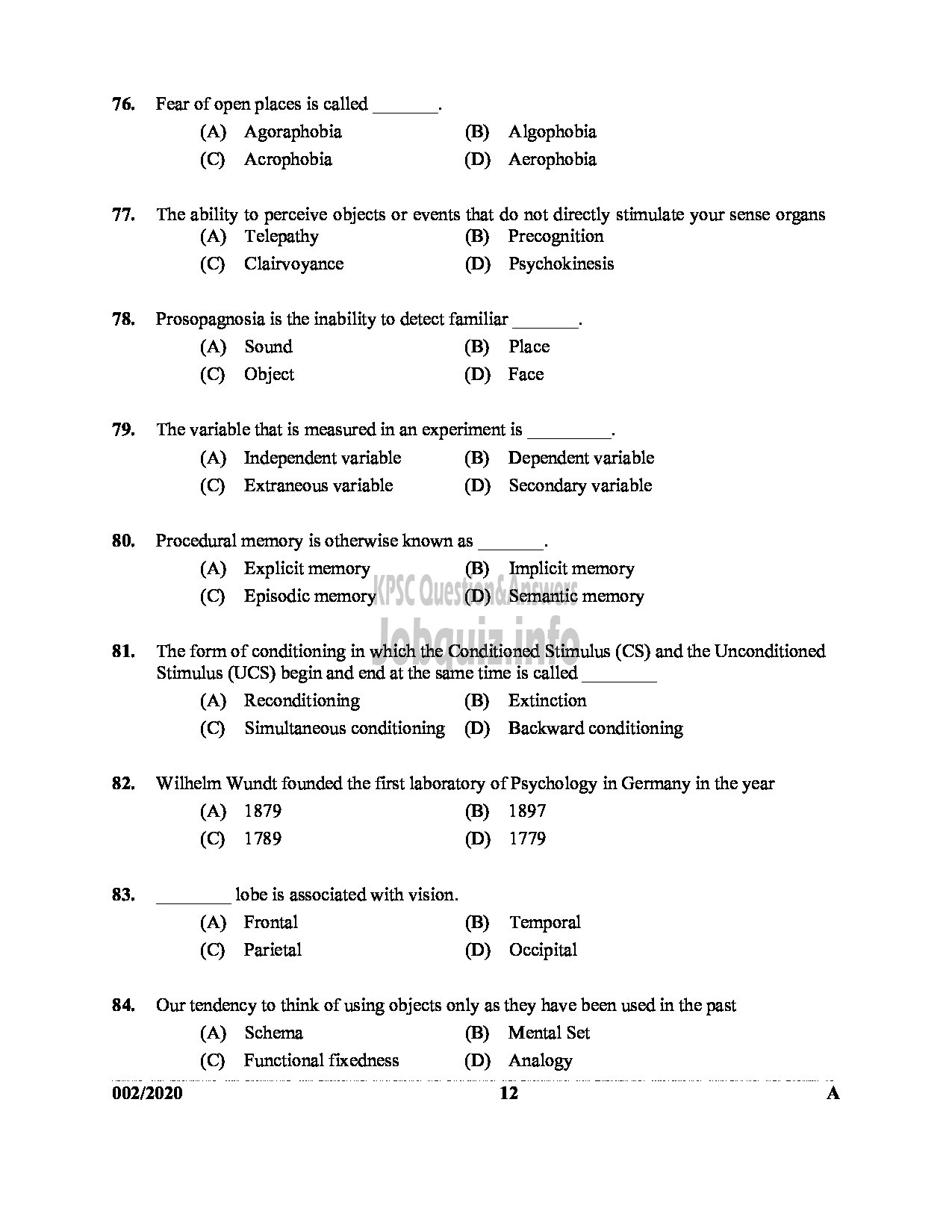 Kerala PSC Question Paper - ICDS SUPERVISOR WOMEN AND CHILD DEVELOPMENT English -12