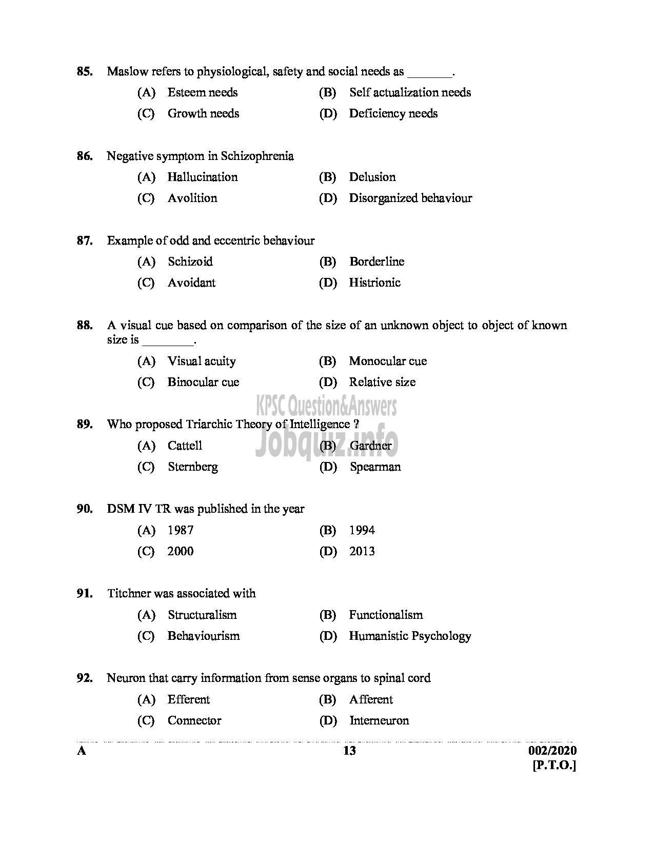 Kerala PSC Question Paper - ICDS SUPERVISOR WOMEN AND CHILD DEVELOPMENT English -13