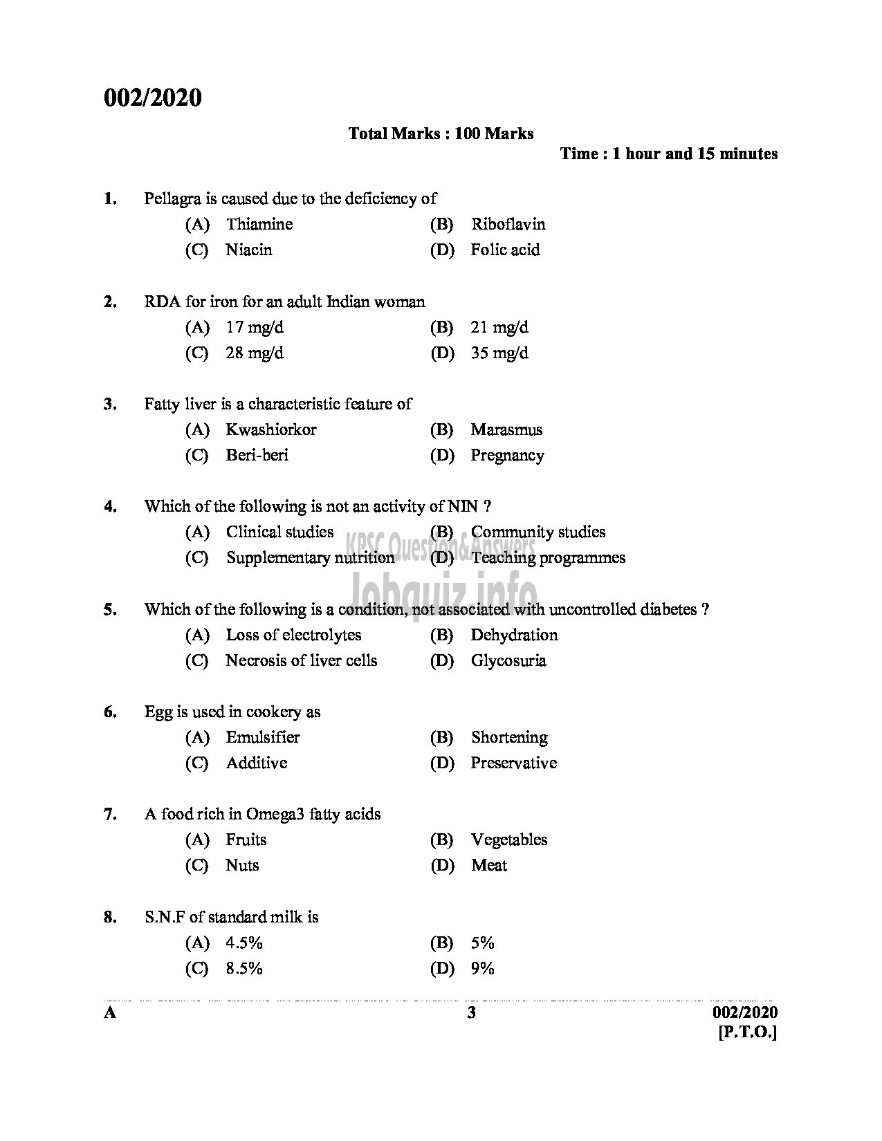 Kerala PSC Question Paper - ICDS SUPERVISOR WOMEN AND CHILD DEVELOPMENT English -3