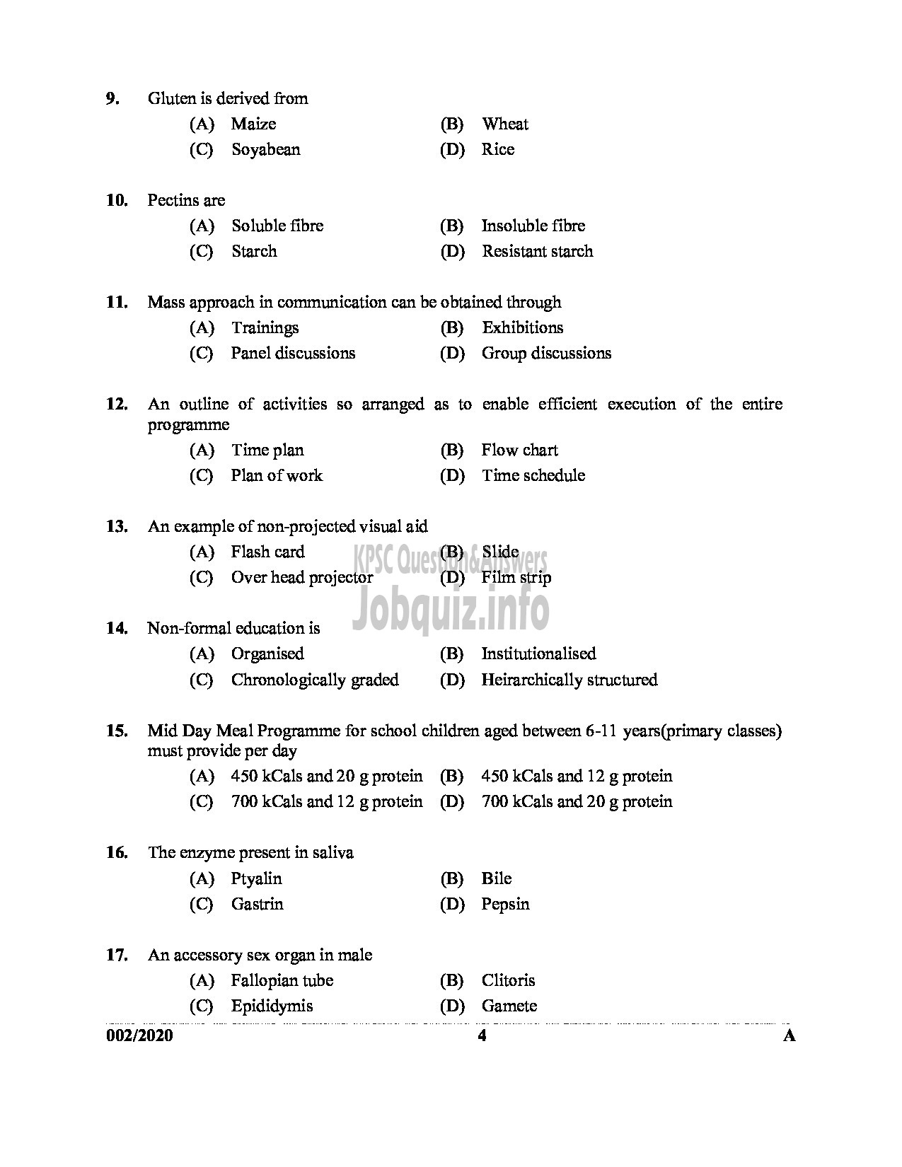 Kerala PSC Question Paper - ICDS SUPERVISOR WOMEN AND CHILD DEVELOPMENT English -4