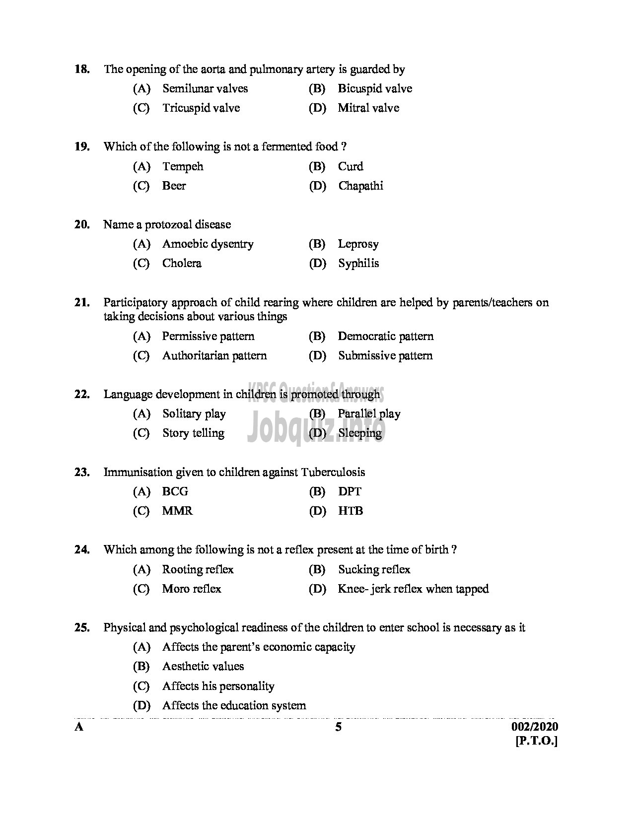 Kerala PSC Question Paper - ICDS SUPERVISOR WOMEN AND CHILD DEVELOPMENT English -5