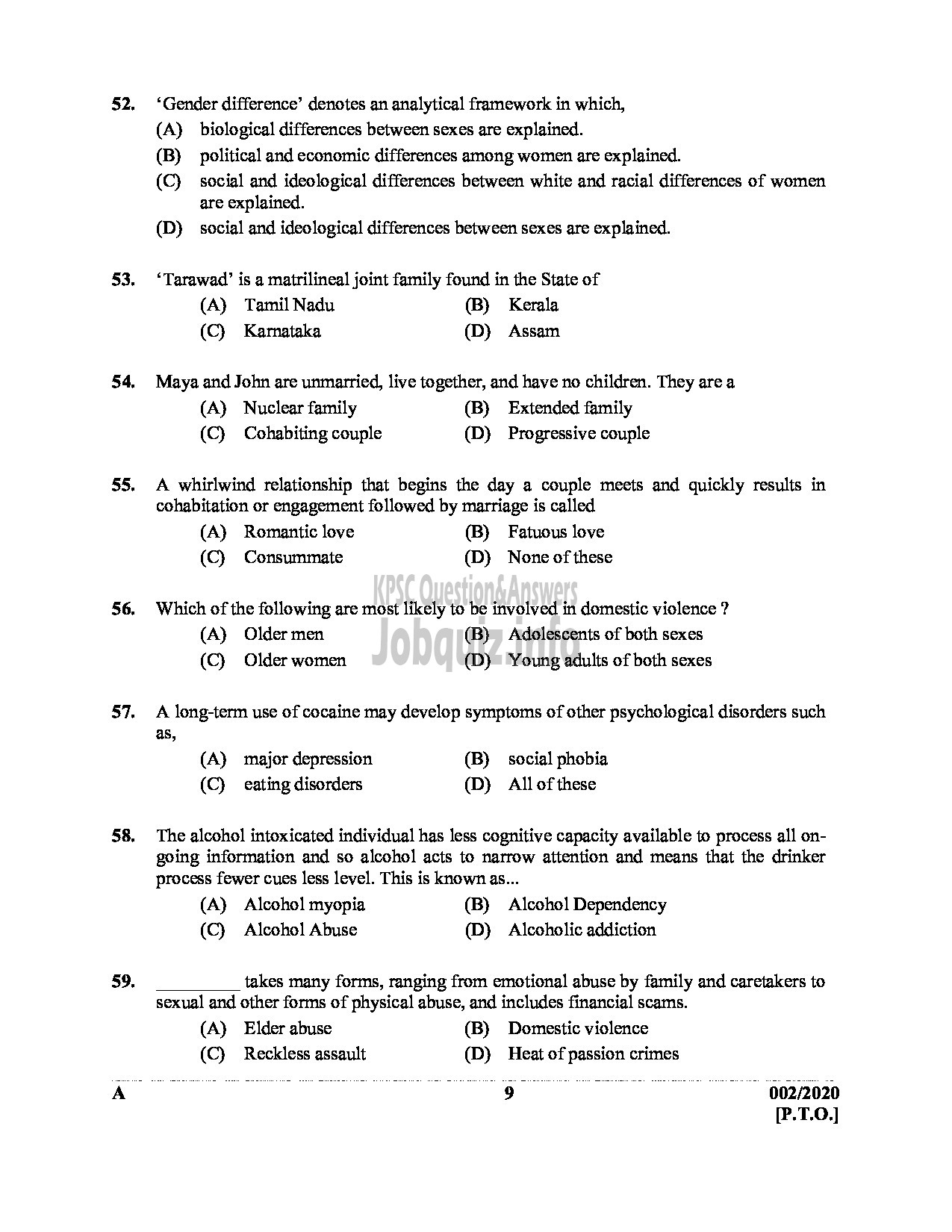 Kerala PSC Question Paper - ICDS SUPERVISOR WOMEN AND CHILD DEVELOPMENT English -9