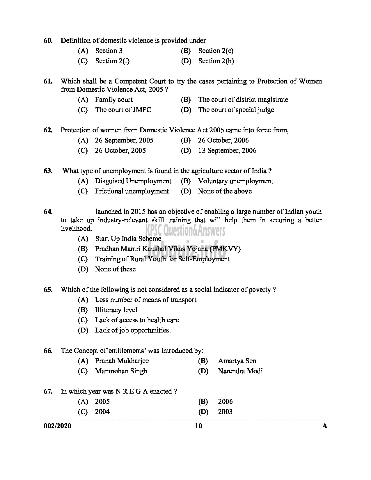 Kerala PSC Question Paper - ICDS SUPERVISOR WOMEN AND CHILD DEVELOPMENT English -10