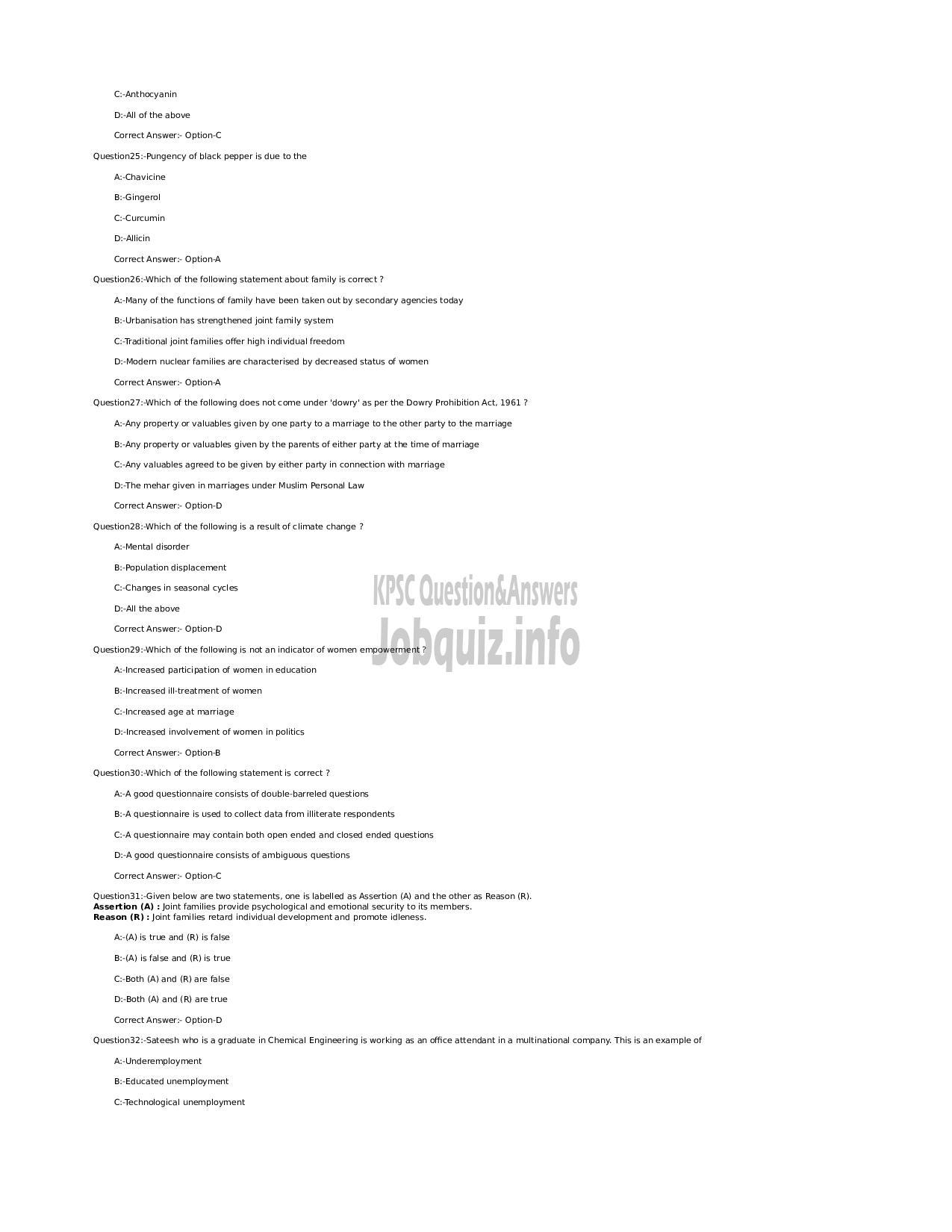 Kerala PSC Question Paper - ICDS Supervisor (SR from ST Women candidates only) - Women and Child Development  Department-4
