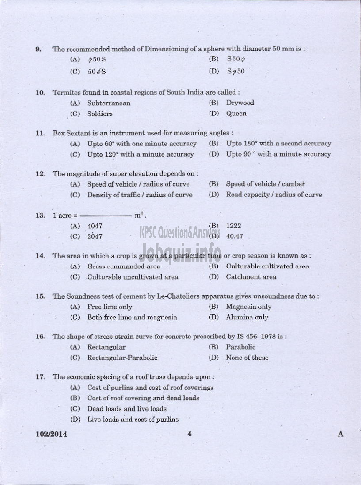 Kerala PSC Question Paper - III GRADE OVERSEER CIVIL SR FOR SC ST IRRIGATION AND II GRADE OVERSEER TRACER PUBLIC WORKS IRRIGATION-2