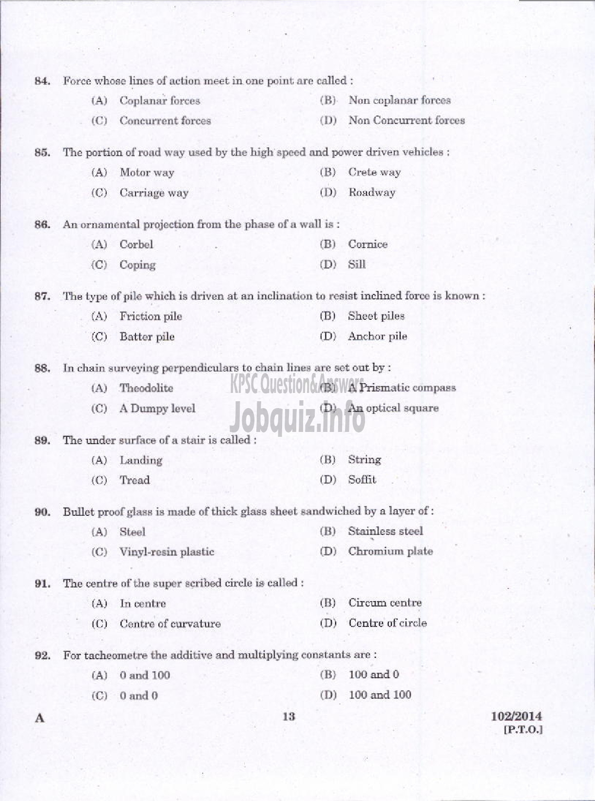 Kerala PSC Question Paper - III GRADE OVERSEER CIVIL SR FOR SC ST IRRIGATION AND II GRADE OVERSEER TRACER PUBLIC WORKS IRRIGATION-11