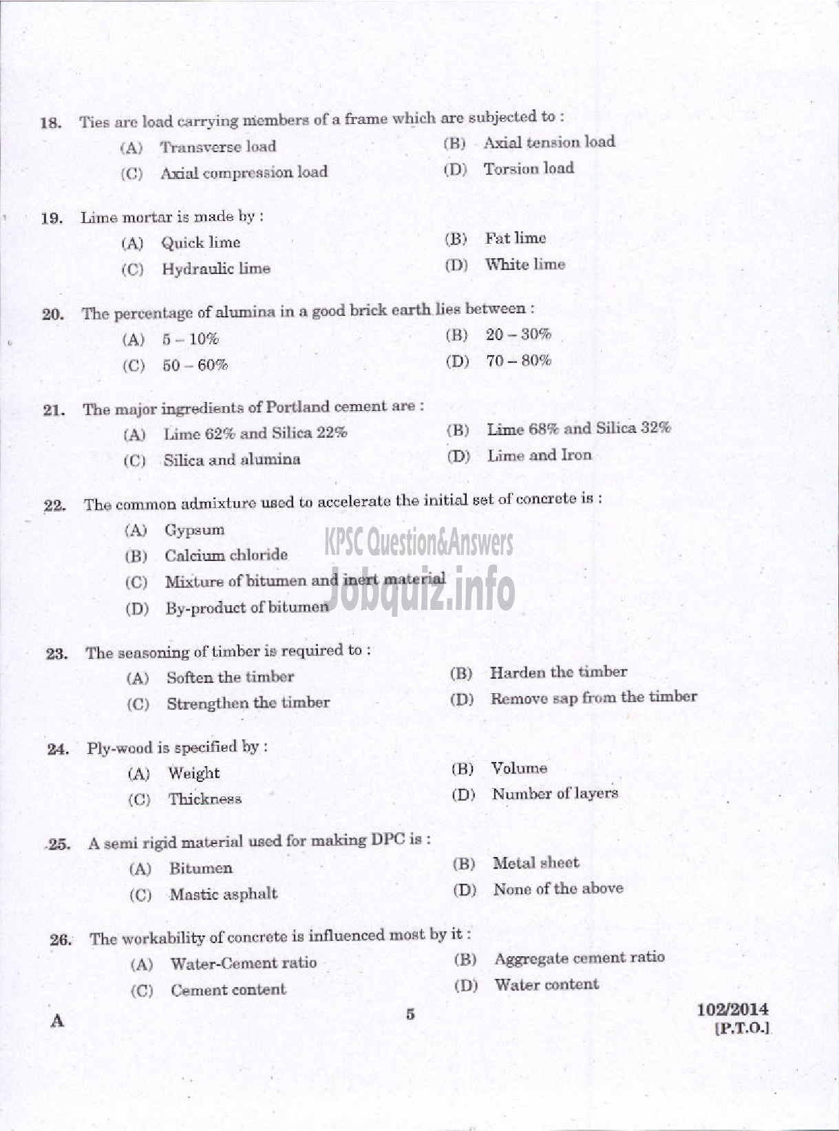 Kerala PSC Question Paper - III GRADE OVERSEER CIVIL SR FOR SC ST IRRIGATION AND II GRADE OVERSEER TRACER PUBLIC WORKS IRRIGATION-3