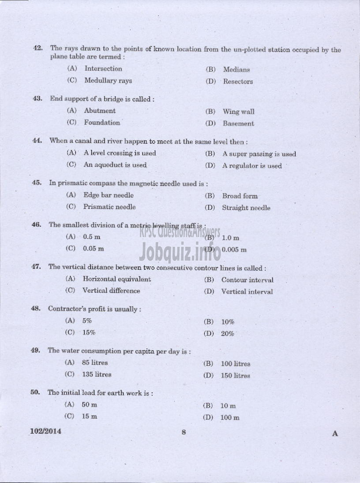 Kerala PSC Question Paper - III GRADE OVERSEER CIVIL SR FOR SC ST IRRIGATION AND II GRADE OVERSEER TRACER PUBLIC WORKS IRRIGATION-6