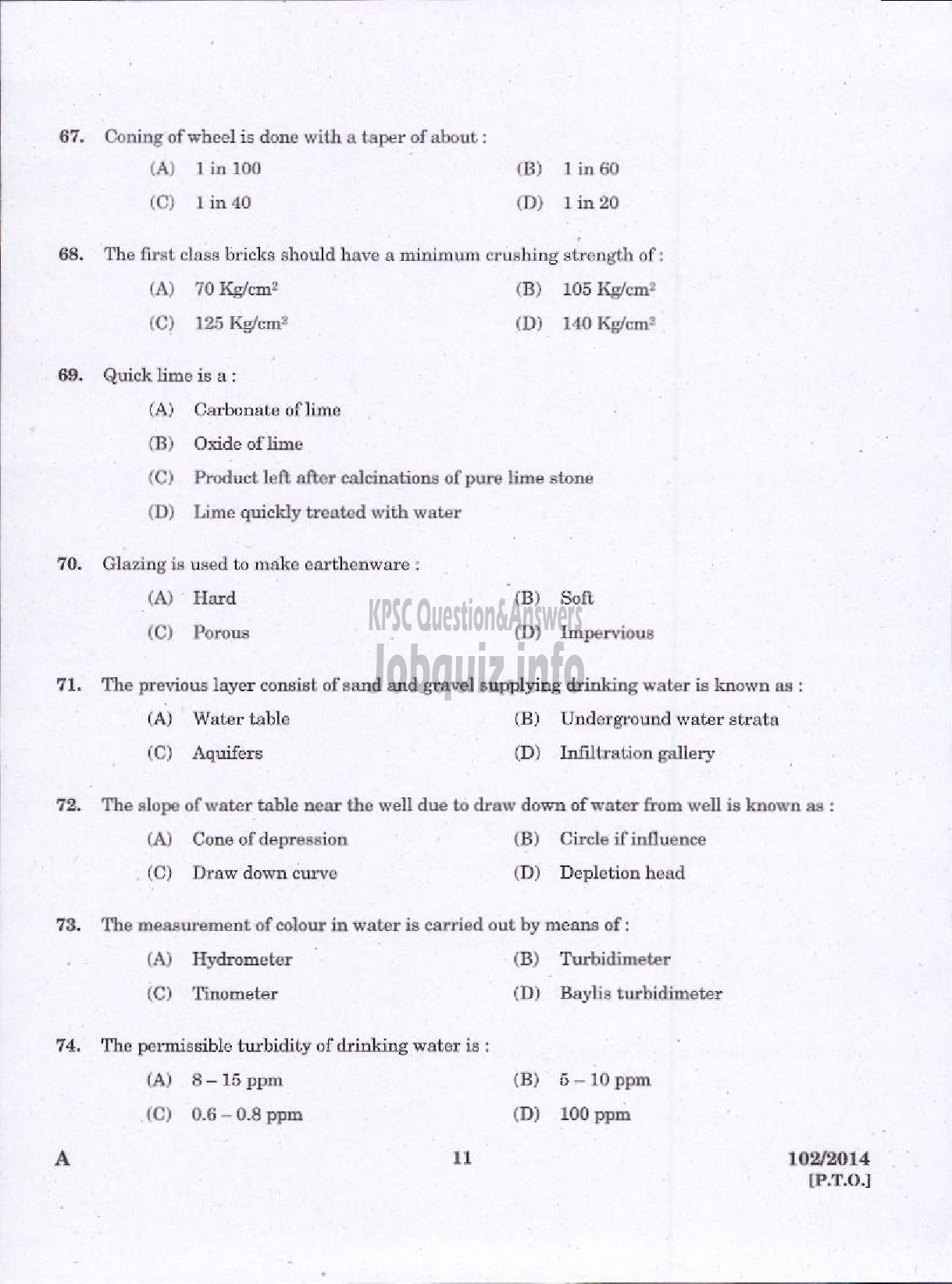 Kerala PSC Question Paper - III GRADE OVERSEER CIVIL SR FOR SC ST IRRIGATION AND II GRADE OVERSEER TRACER PUBLIC WORKS IRRIGATION-9