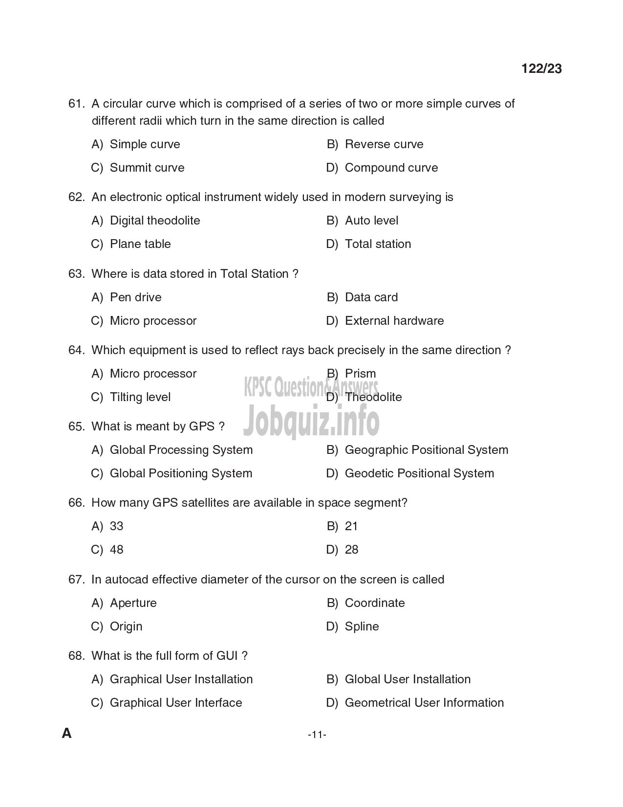 Kerala PSC Question Paper - III Grade Overseer / Tracer (Civil) inPublic Works / Irrigation-11