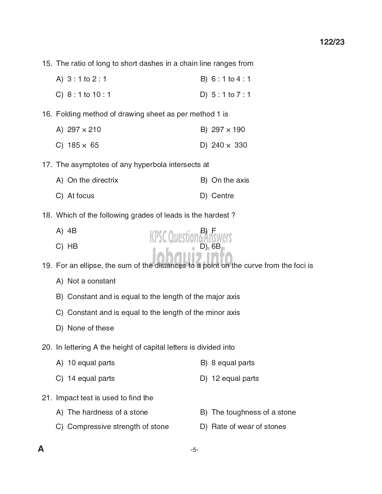 Kerala PSC Question Paper - III Grade Overseer / Tracer (Civil) inPublic Works / Irrigation-5