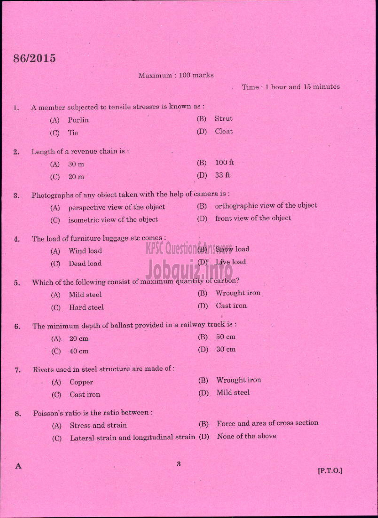 Kerala PSC Question Paper - IIND GRADE DRAFTSMAN ARCHITECTURAL PWD ARCHITECTURAL WING-1