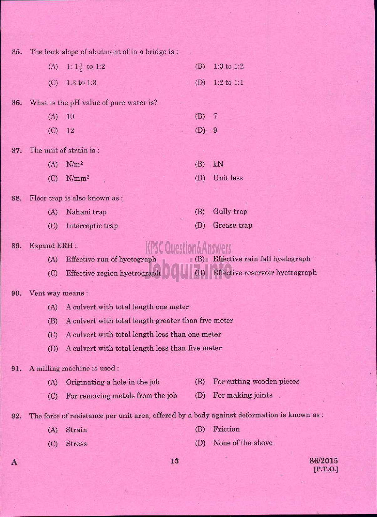 Kerala PSC Question Paper - IIND GRADE DRAFTSMAN ARCHITECTURAL PWD ARCHITECTURAL WING-11