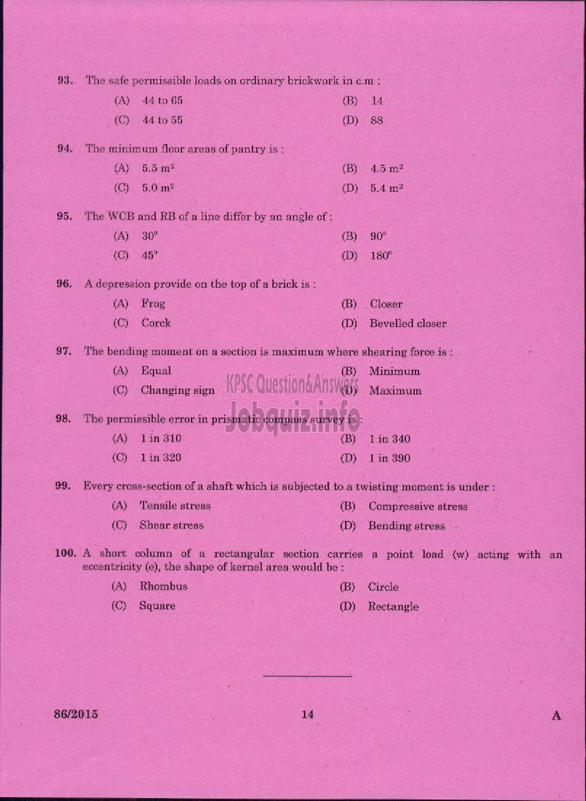 Kerala PSC Question Paper - IIND GRADE DRAFTSMAN ARCHITECTURAL PWD ARCHITECTURAL WING-12