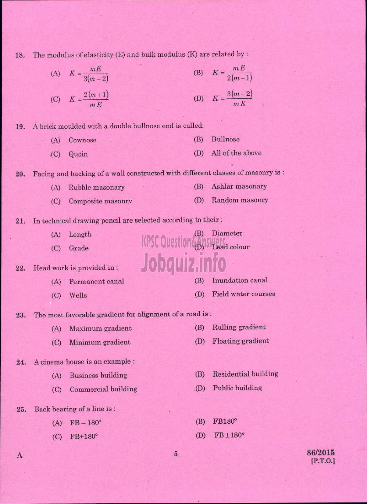 Kerala PSC Question Paper - IIND GRADE DRAFTSMAN ARCHITECTURAL PWD ARCHITECTURAL WING-3