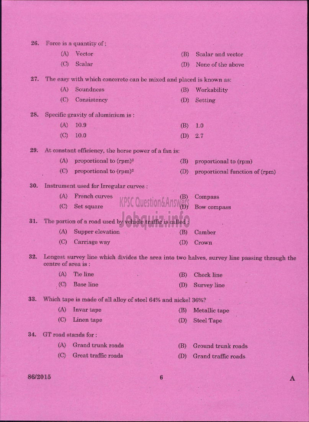 Kerala PSC Question Paper - IIND GRADE DRAFTSMAN ARCHITECTURAL PWD ARCHITECTURAL WING-4