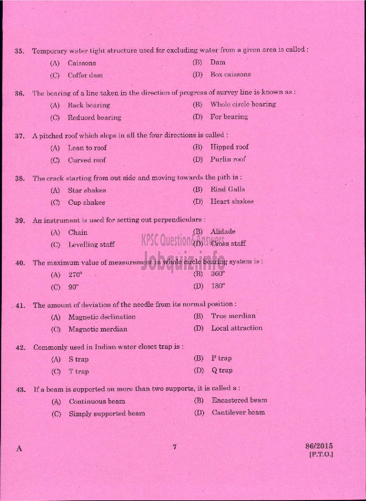 Kerala PSC Question Paper - IIND GRADE DRAFTSMAN ARCHITECTURAL PWD ARCHITECTURAL WING-5