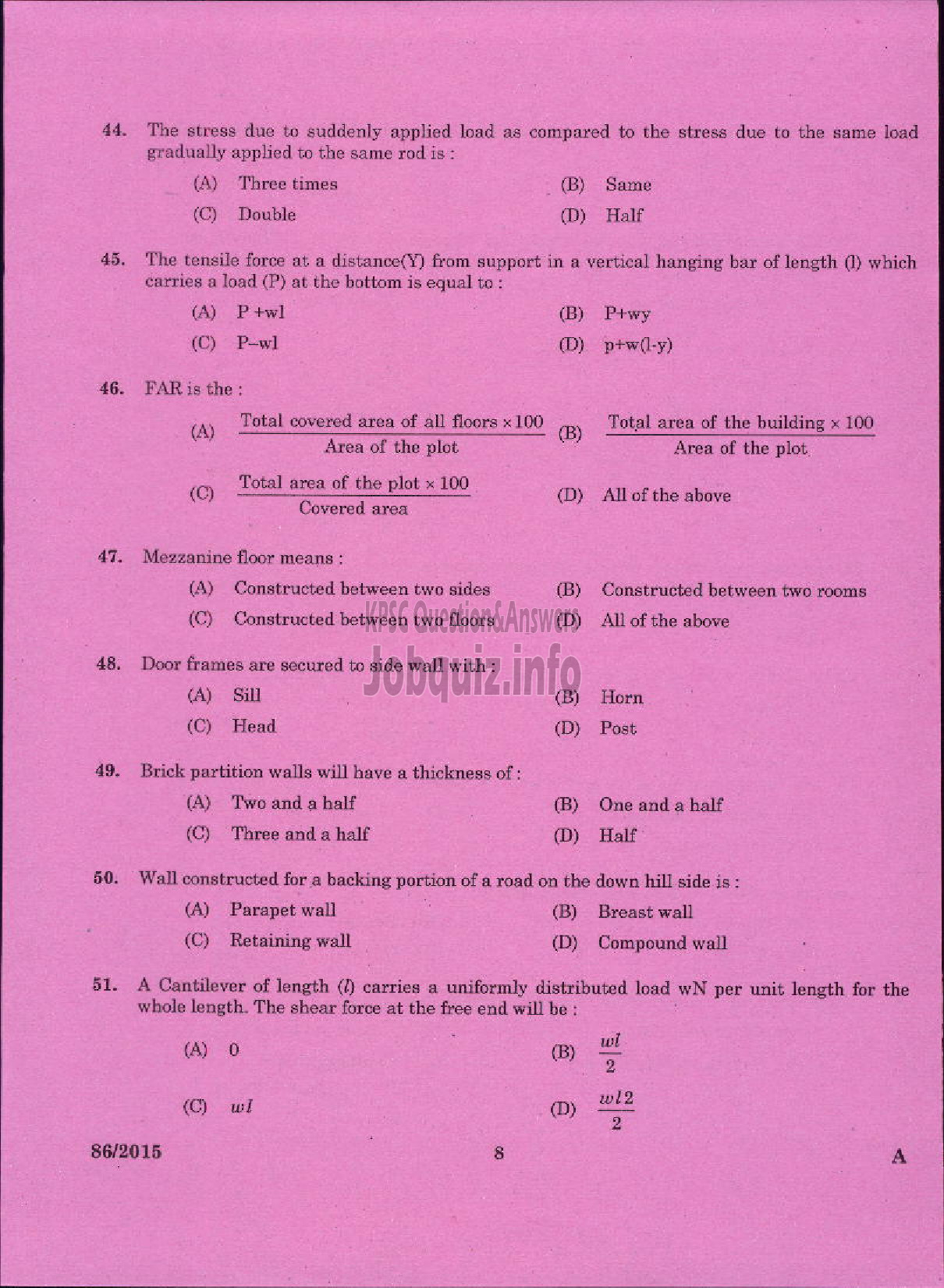 Kerala PSC Question Paper - IIND GRADE DRAFTSMAN ARCHITECTURAL PWD ARCHITECTURAL WING-6