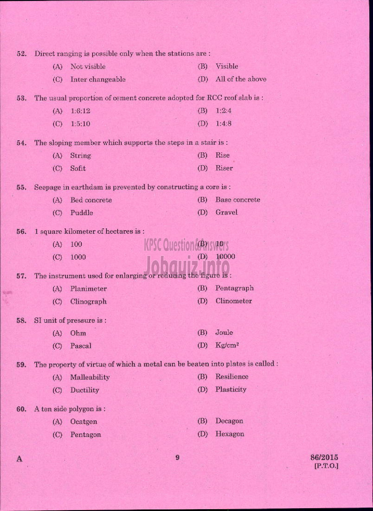 Kerala PSC Question Paper - IIND GRADE DRAFTSMAN ARCHITECTURAL PWD ARCHITECTURAL WING-7