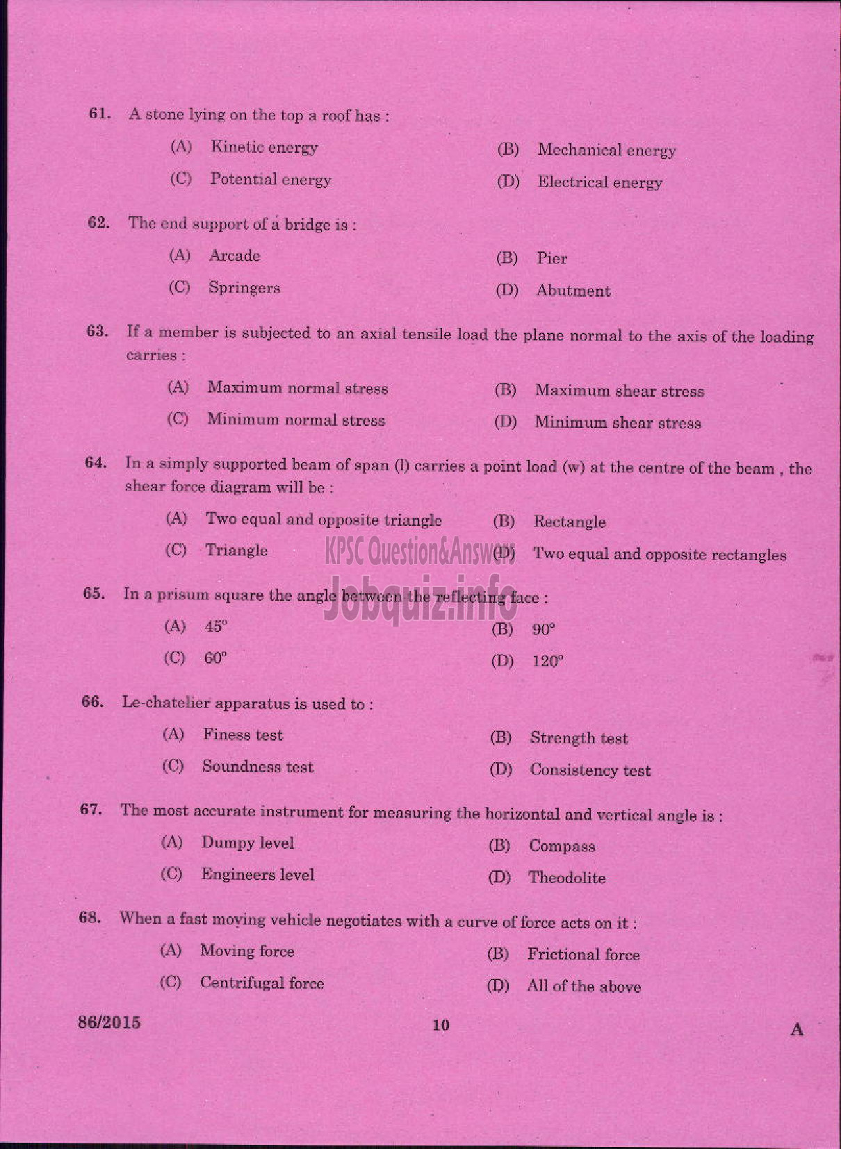 Kerala PSC Question Paper - IIND GRADE DRAFTSMAN ARCHITECTURAL PWD ARCHITECTURAL WING-8