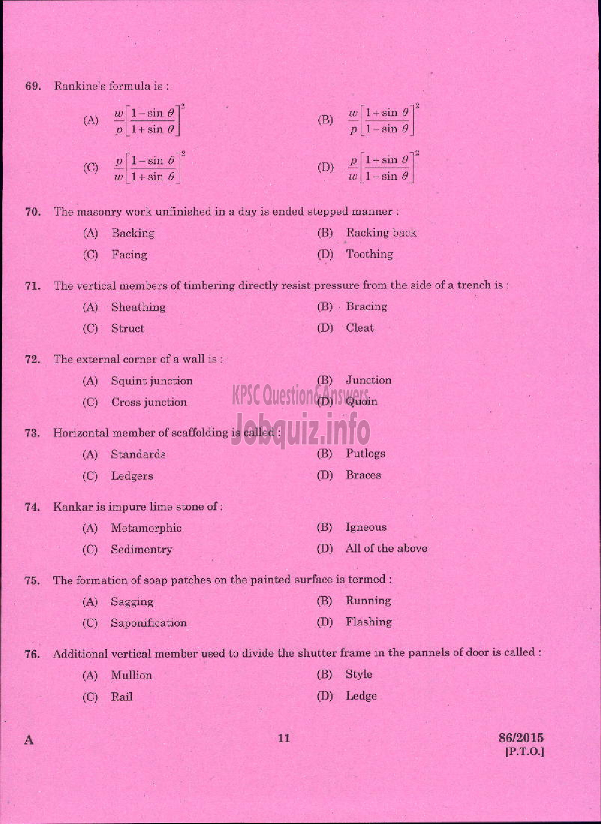 Kerala PSC Question Paper - IIND GRADE DRAFTSMAN ARCHITECTURAL PWD ARCHITECTURAL WING-9