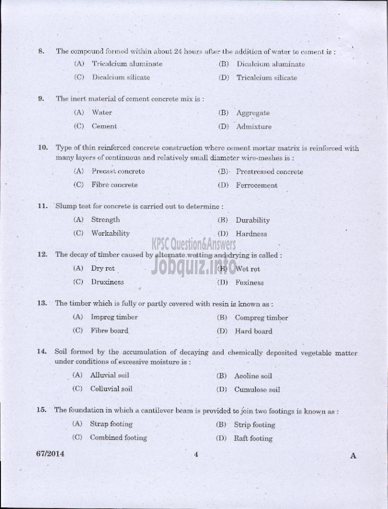 Kerala PSC Question Paper - II GRADE DRAFTSMAN OVERSEER CIVIL PUBLIC WORKS IRRIGATION-2