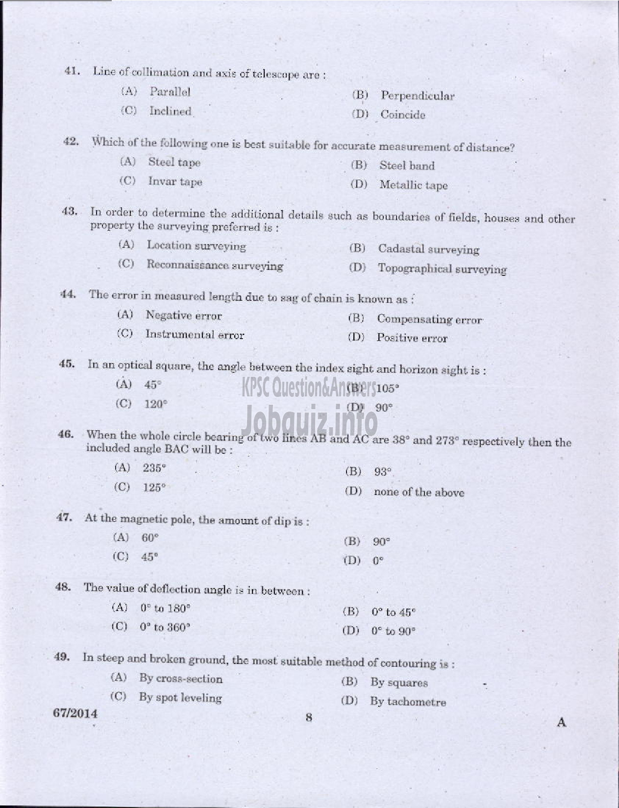 Kerala PSC Question Paper - II GRADE DRAFTSMAN OVERSEER CIVIL PUBLIC WORKS IRRIGATION-6
