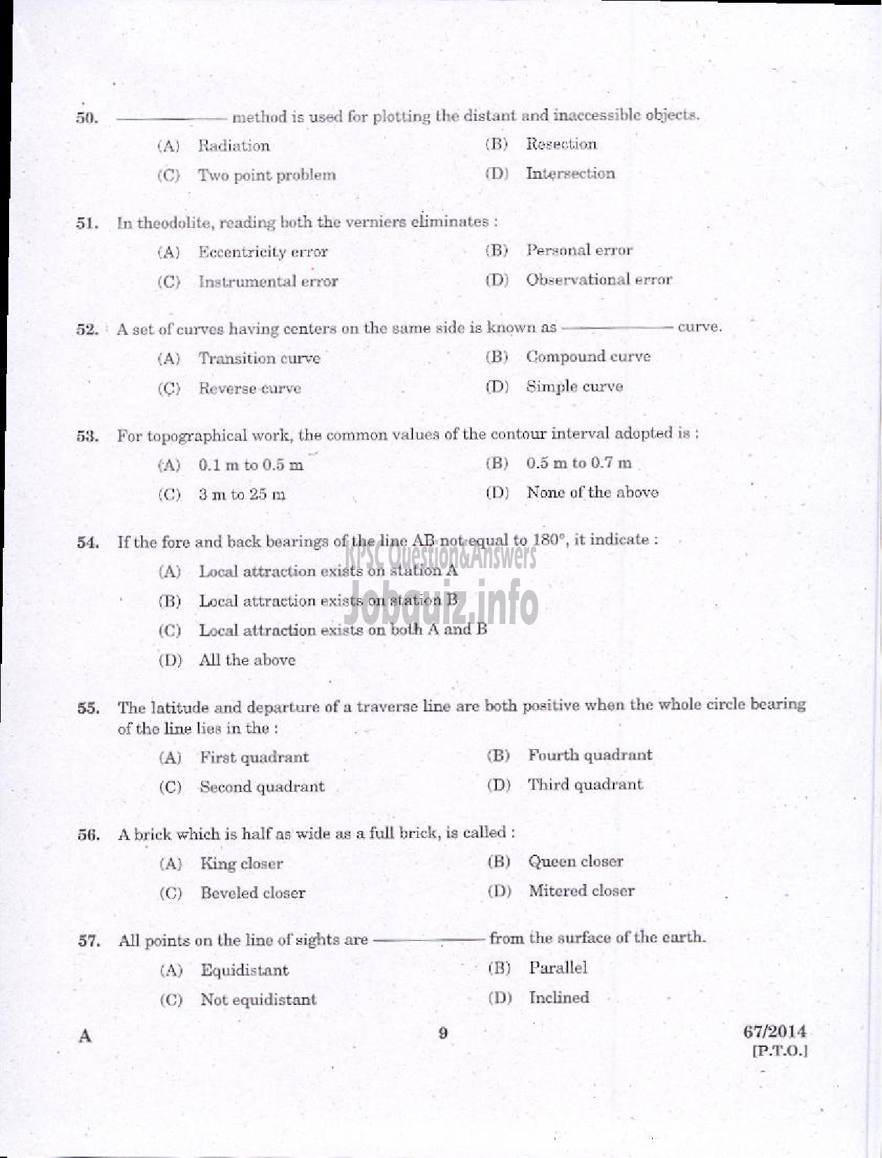 Kerala PSC Question Paper - II GRADE DRAFTSMAN OVERSEER CIVIL PUBLIC WORKS IRRIGATION-7