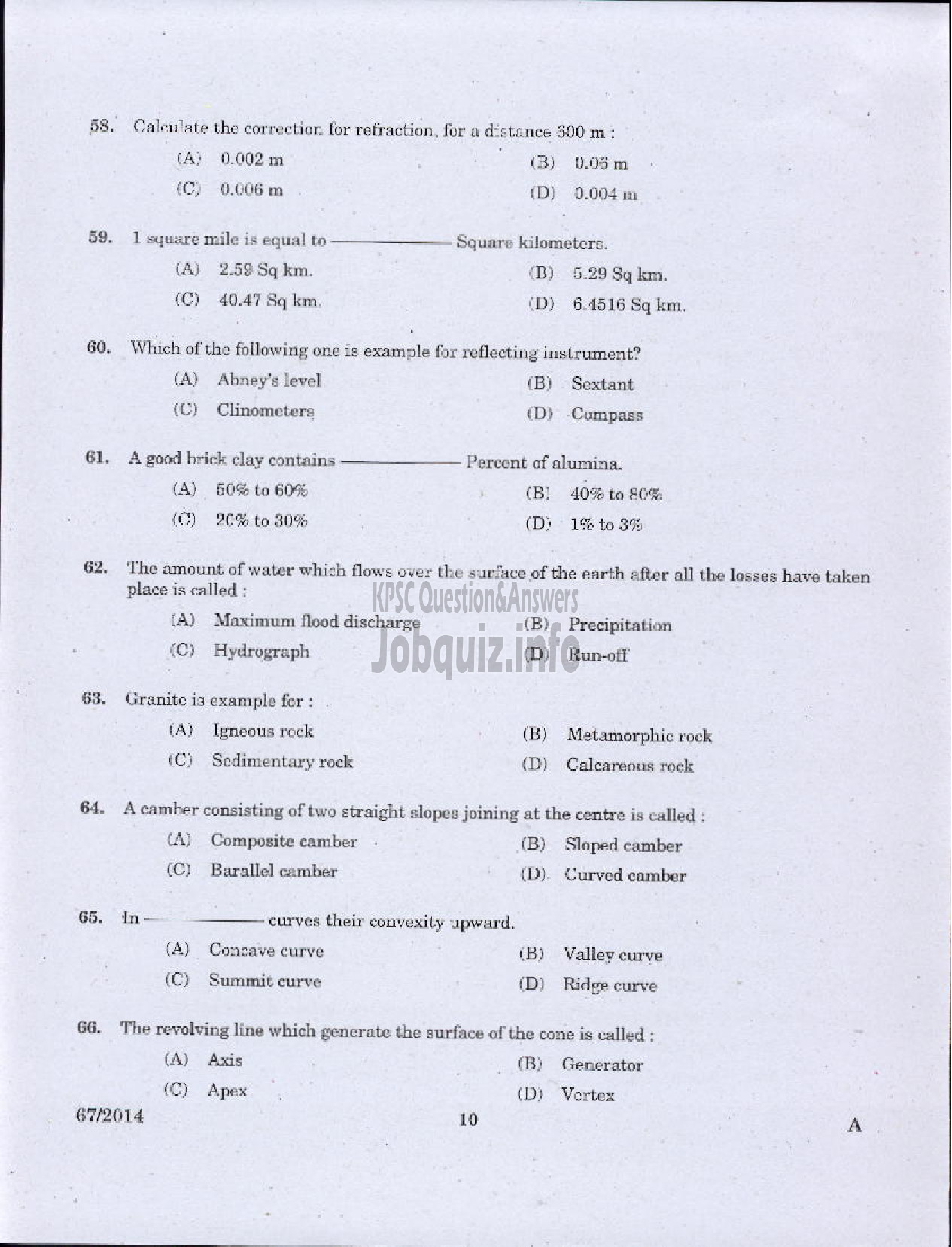 Kerala PSC Question Paper - II GRADE DRAFTSMAN OVERSEER CIVIL PUBLIC WORKS IRRIGATION-8