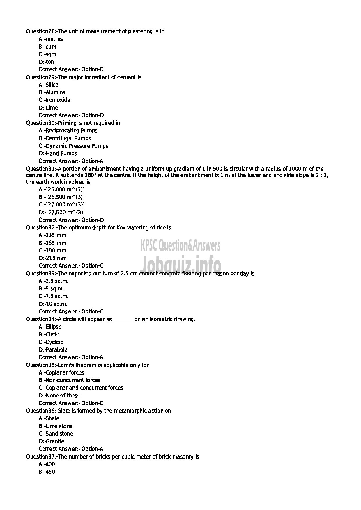 Kerala PSC Question Paper - II GRADE OVERSEER / DRAFTSMAN CIVIL SR FOR PH IRRIGATION-4