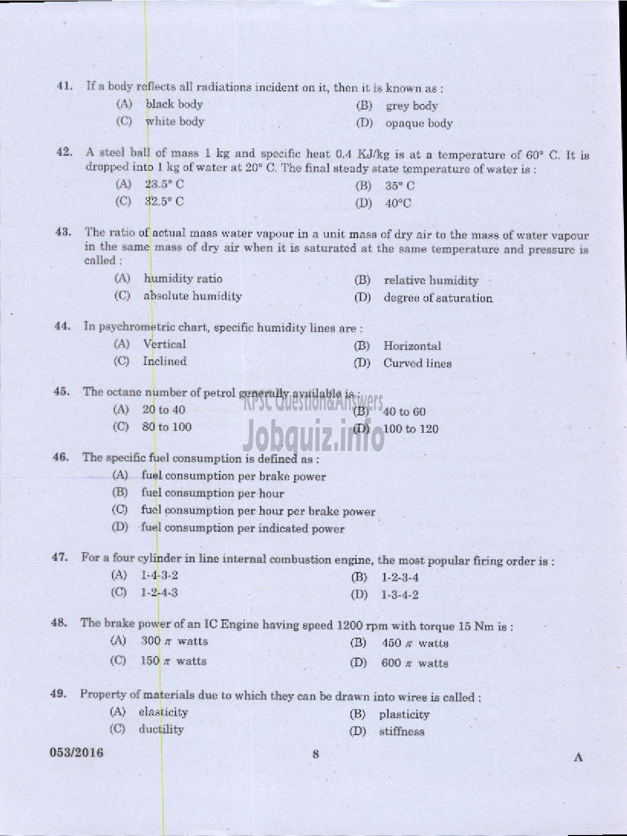 Kerala PSC Question Paper - INSPECTOR OF FACTORIES AND BOILERS GR II FACTORIES AND BOILERS-6