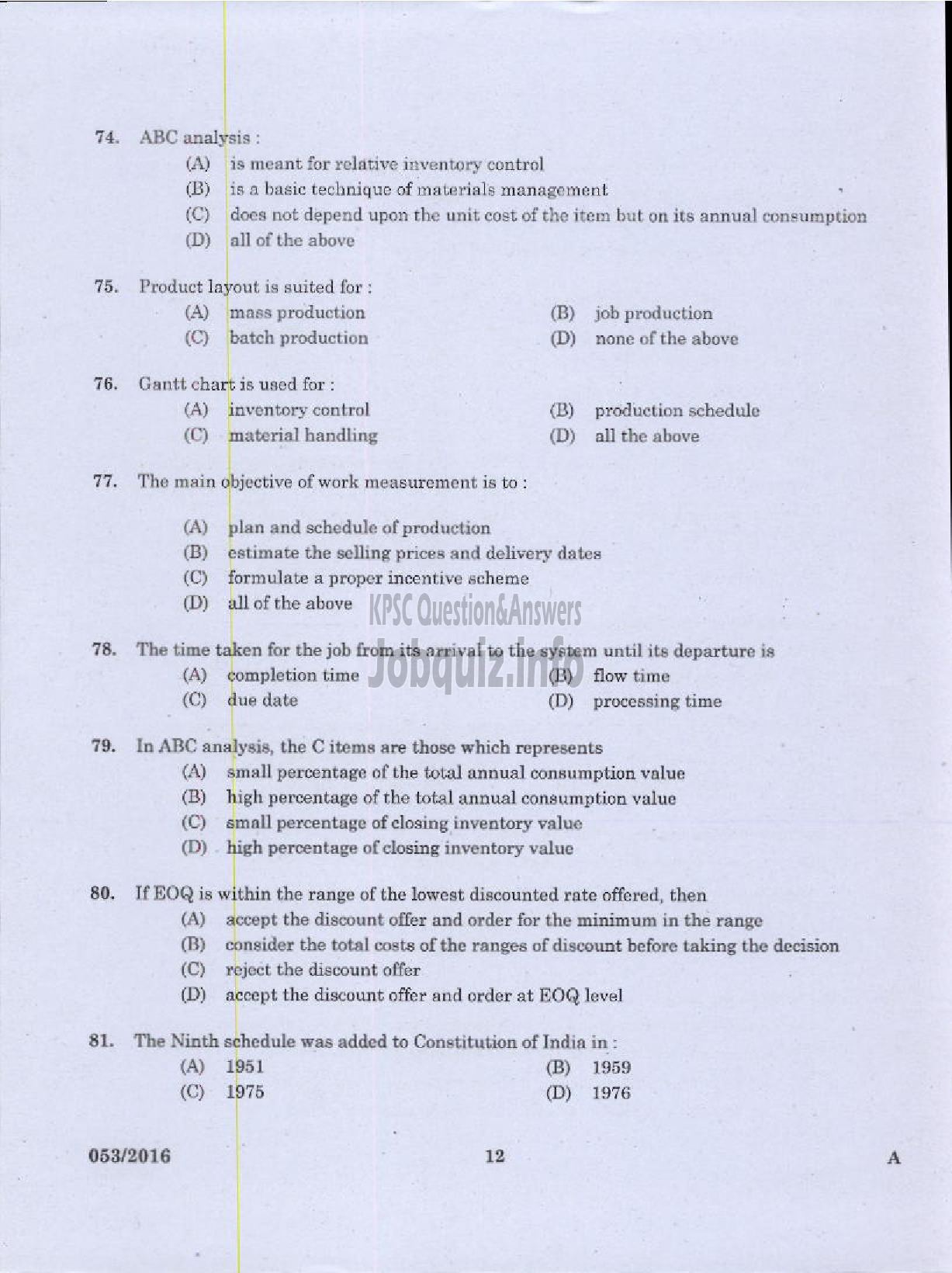 Kerala PSC Question Paper - INSPECTOR OF FACTORIES AND BOILERS GR II FACTORIES AND BOILERS-10