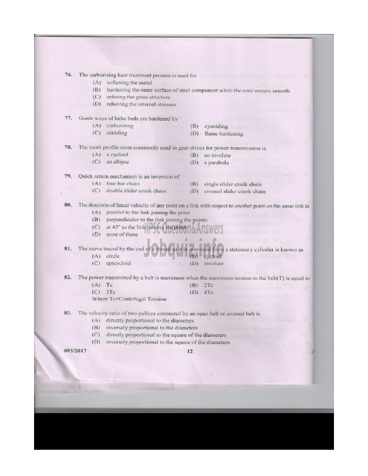 Kerala PSC Question Paper - INSTRUCTOR GRADE I MECHANICAL ENGINEERING ENGINEERING COLLEGES-11