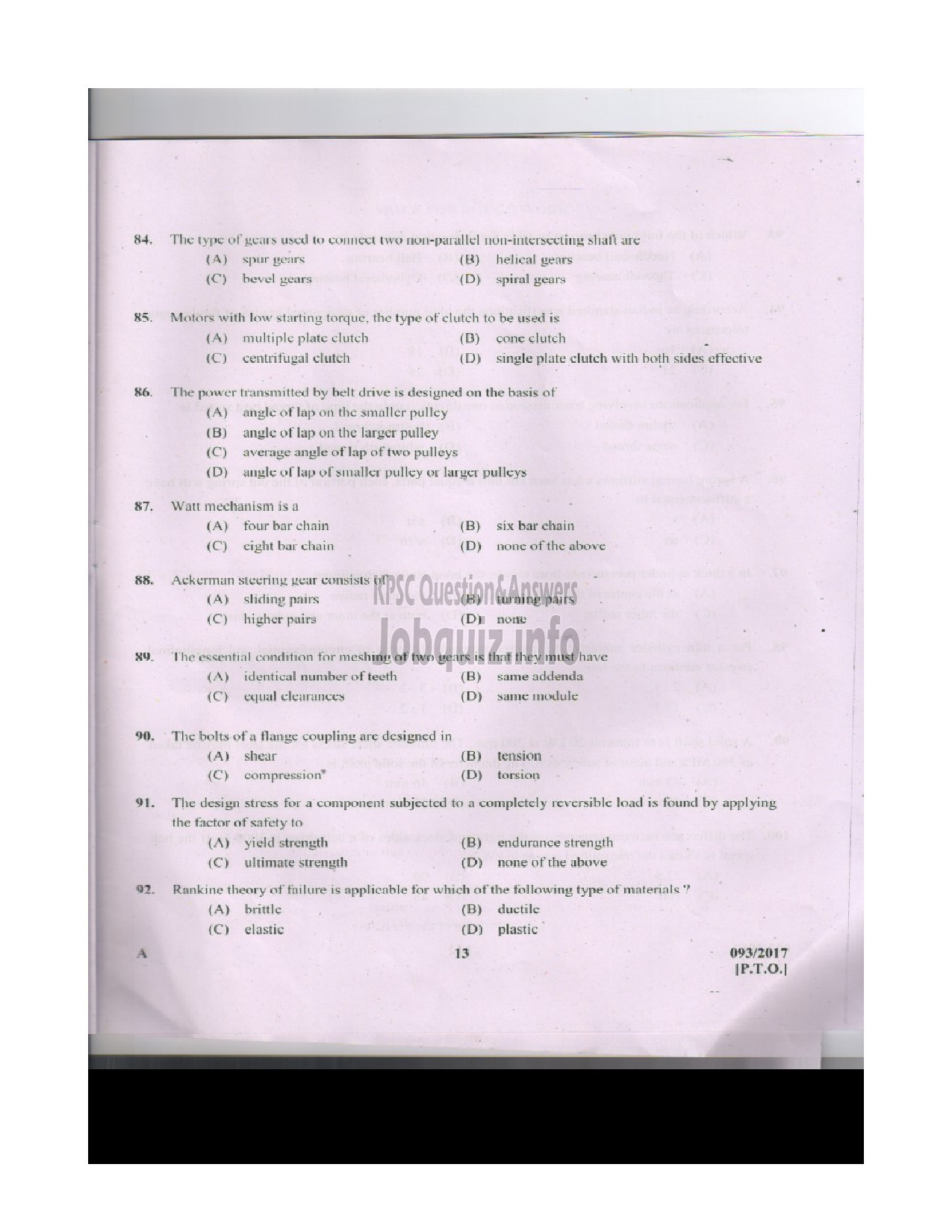 Kerala PSC Question Paper - INSTRUCTOR GRADE I MECHANICAL ENGINEERING ENGINEERING COLLEGES-12