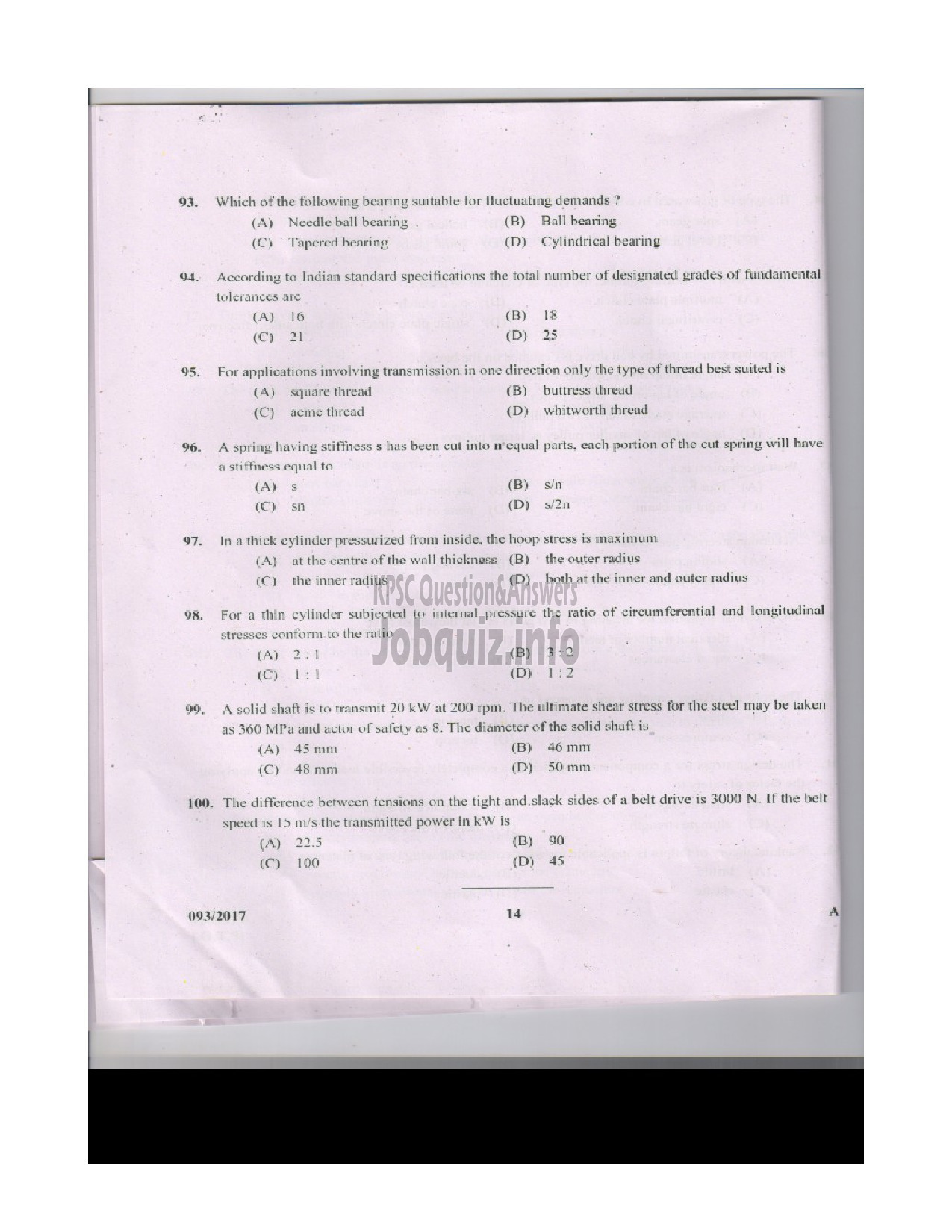 Kerala PSC Question Paper - INSTRUCTOR GRADE I MECHANICAL ENGINEERING ENGINEERING COLLEGES-13